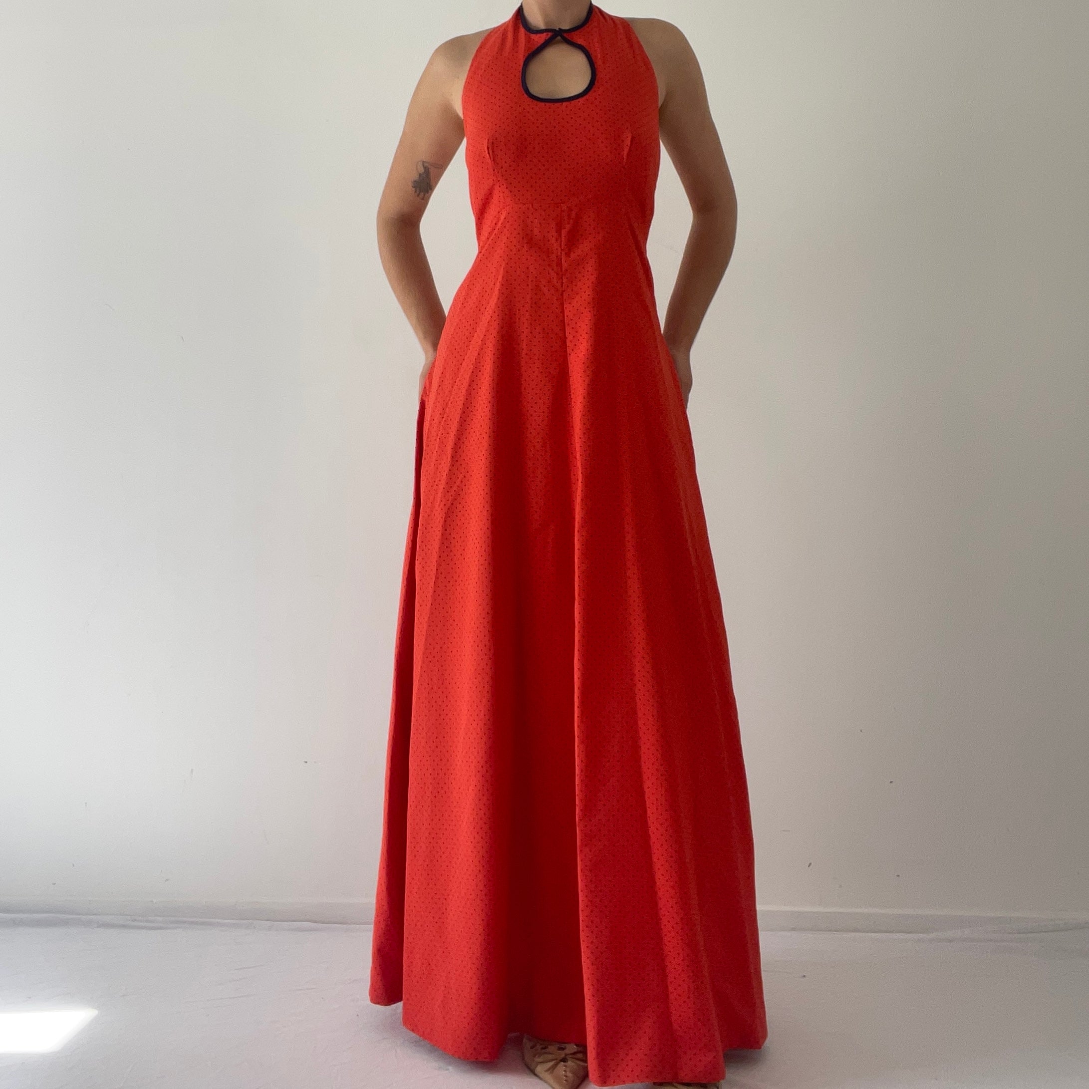 70s Polka Dot Prairie Dress |S