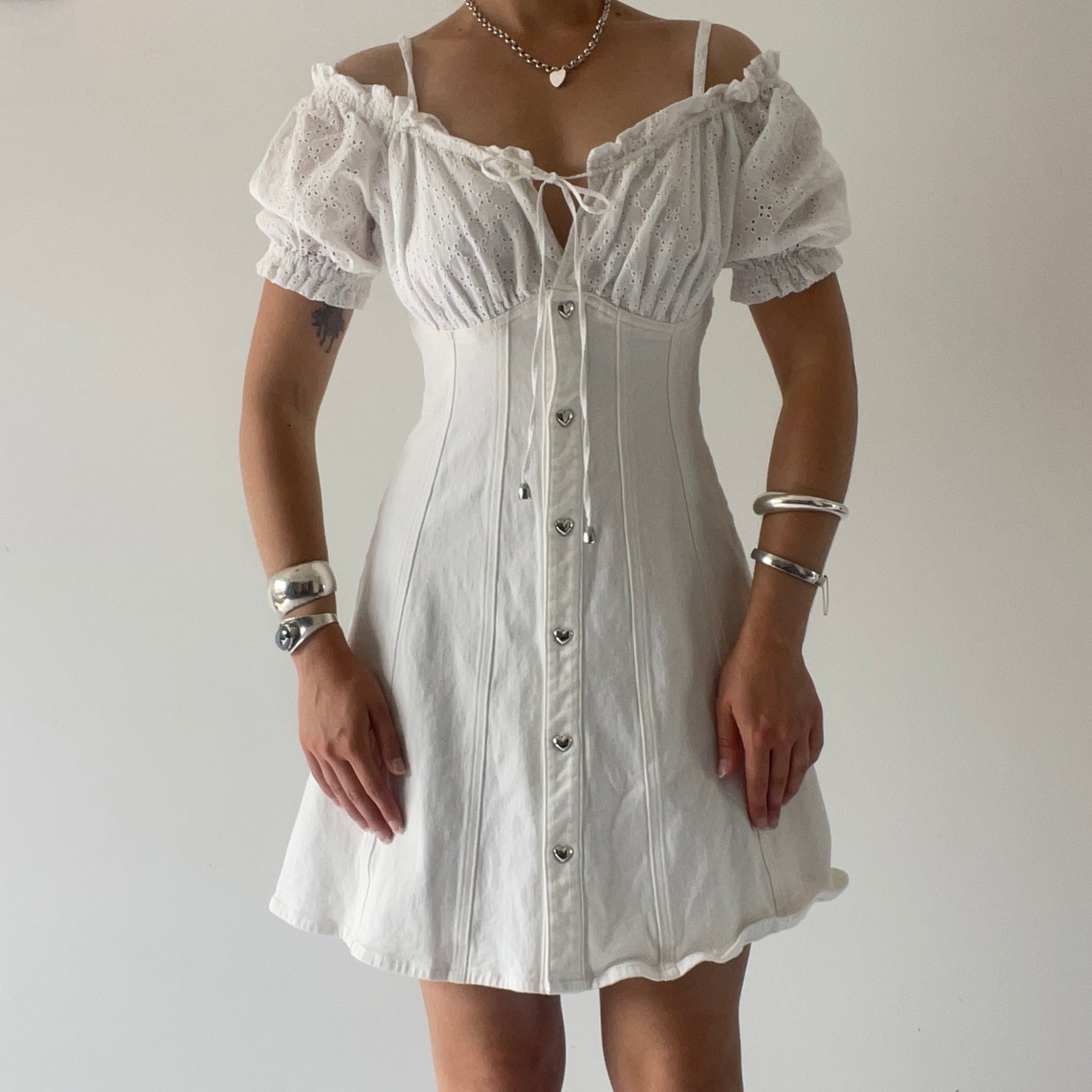 Prairie Puff Sleeve Broderie Mini Dress | 8-10
