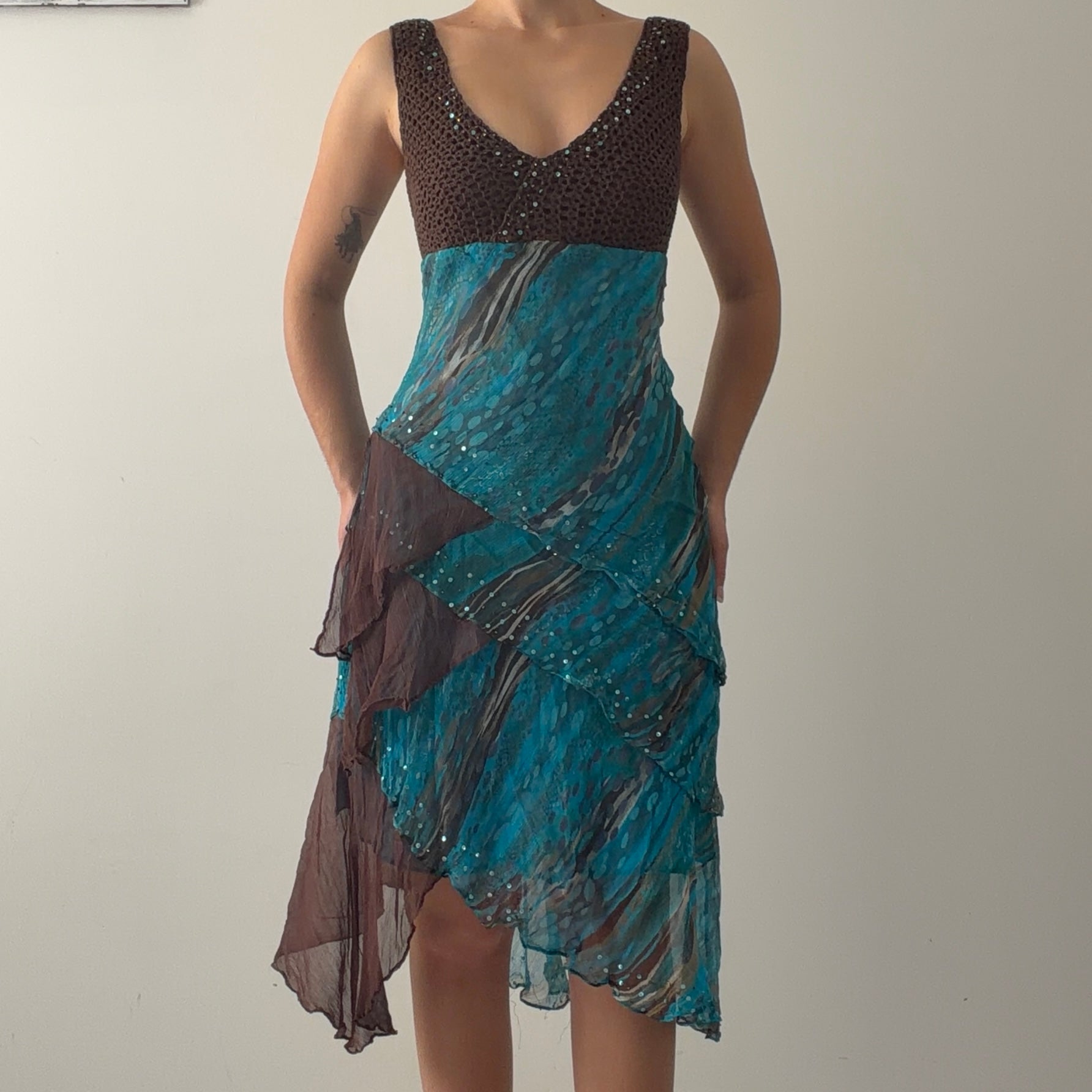 Paul Brial Silk Ruffle Midi Dress | 8-10