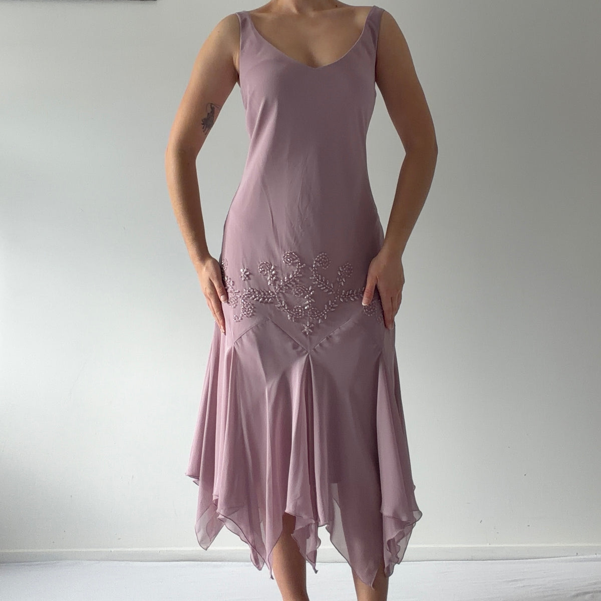 SLF Fashions Asymmetric Beaded Dress | L