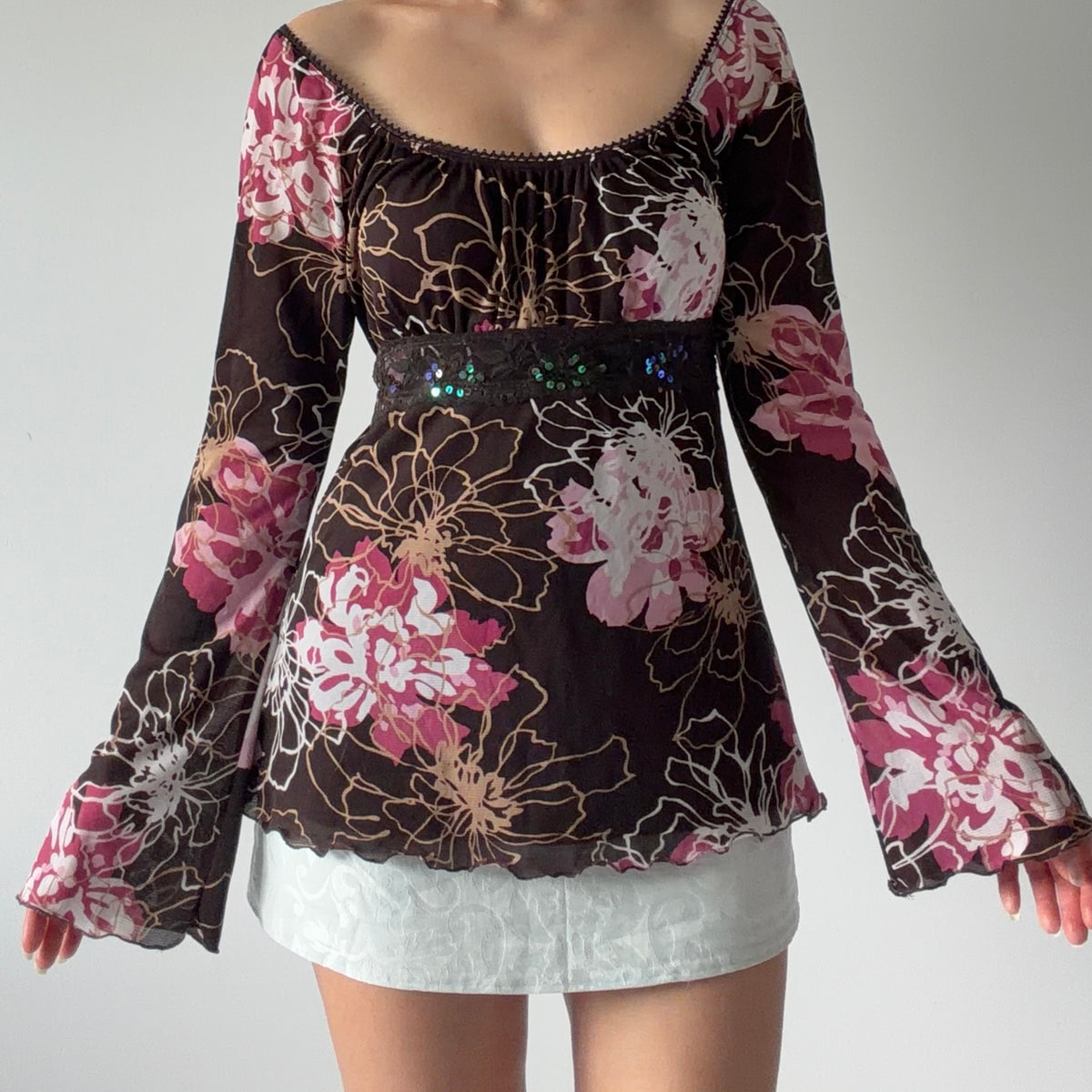 Self Esteem Floral Bell Sleeve Top | S-M