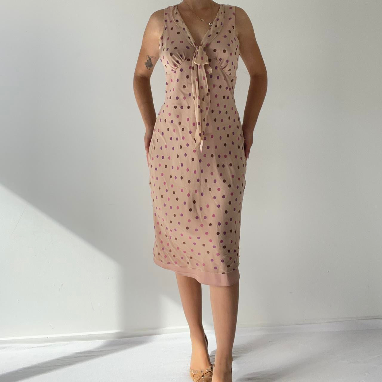 Silk Polka Dot Midi Dress | 6-8