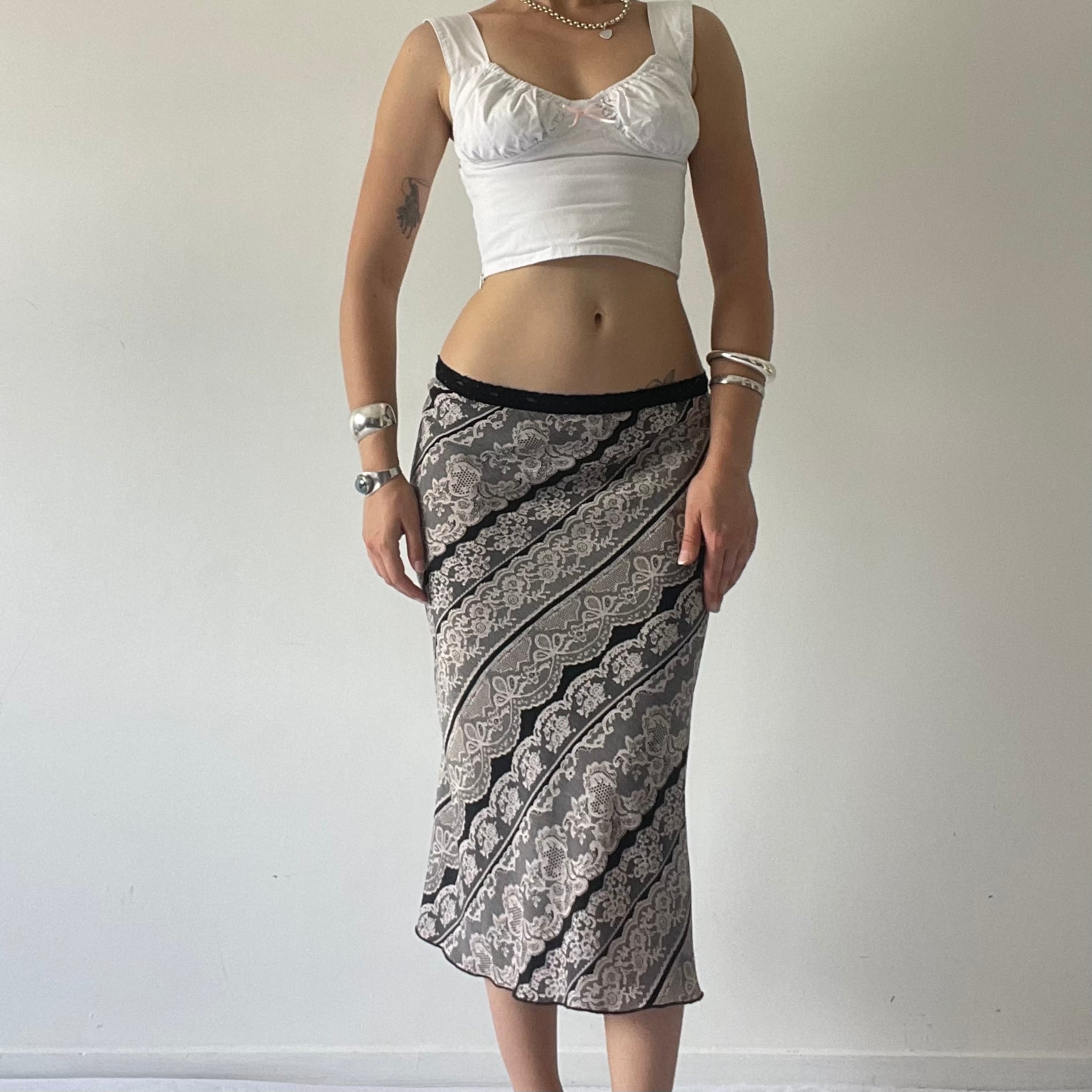 Lace Print Midi Skirt | 12-14