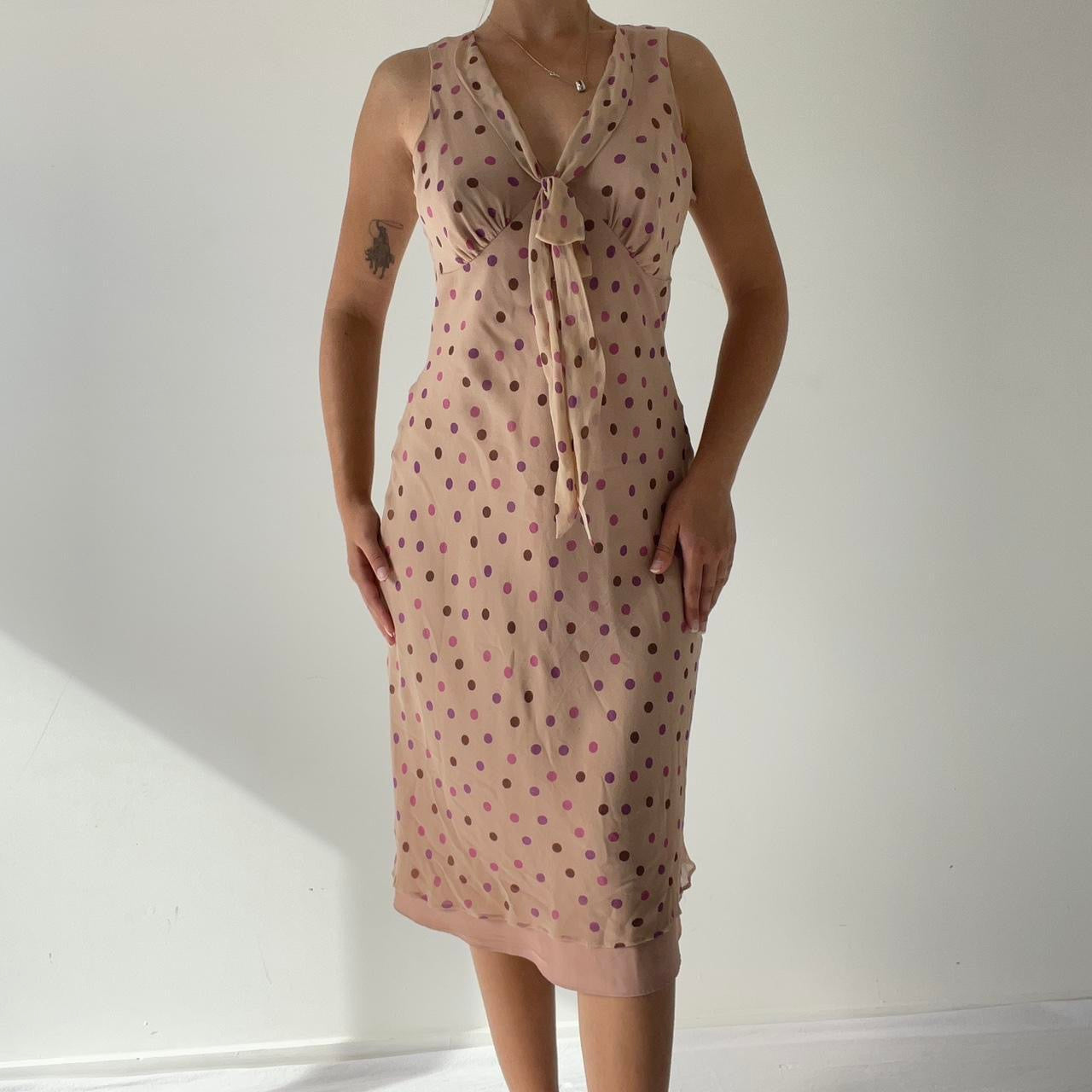Silk Polka Dot Midi Dress | 6-8