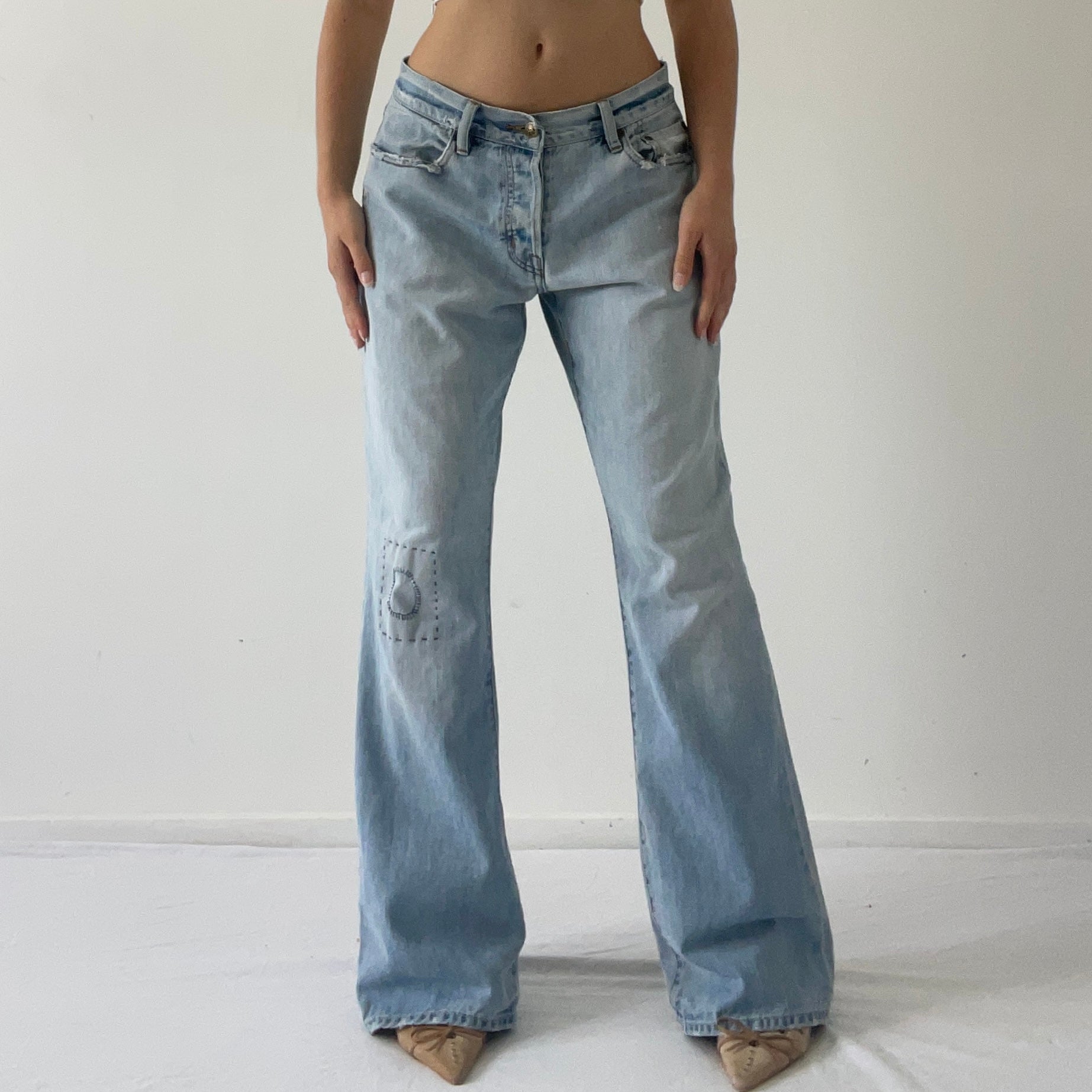 Lee  Low Rise Distressed Flare Jeans | 10-12