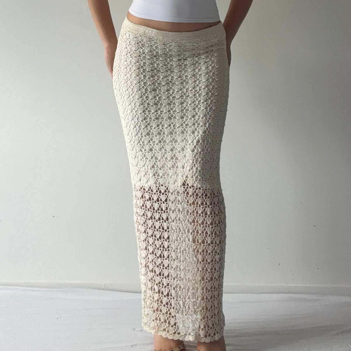 Cache Crochet Beaded Maxi Skirt | S-M