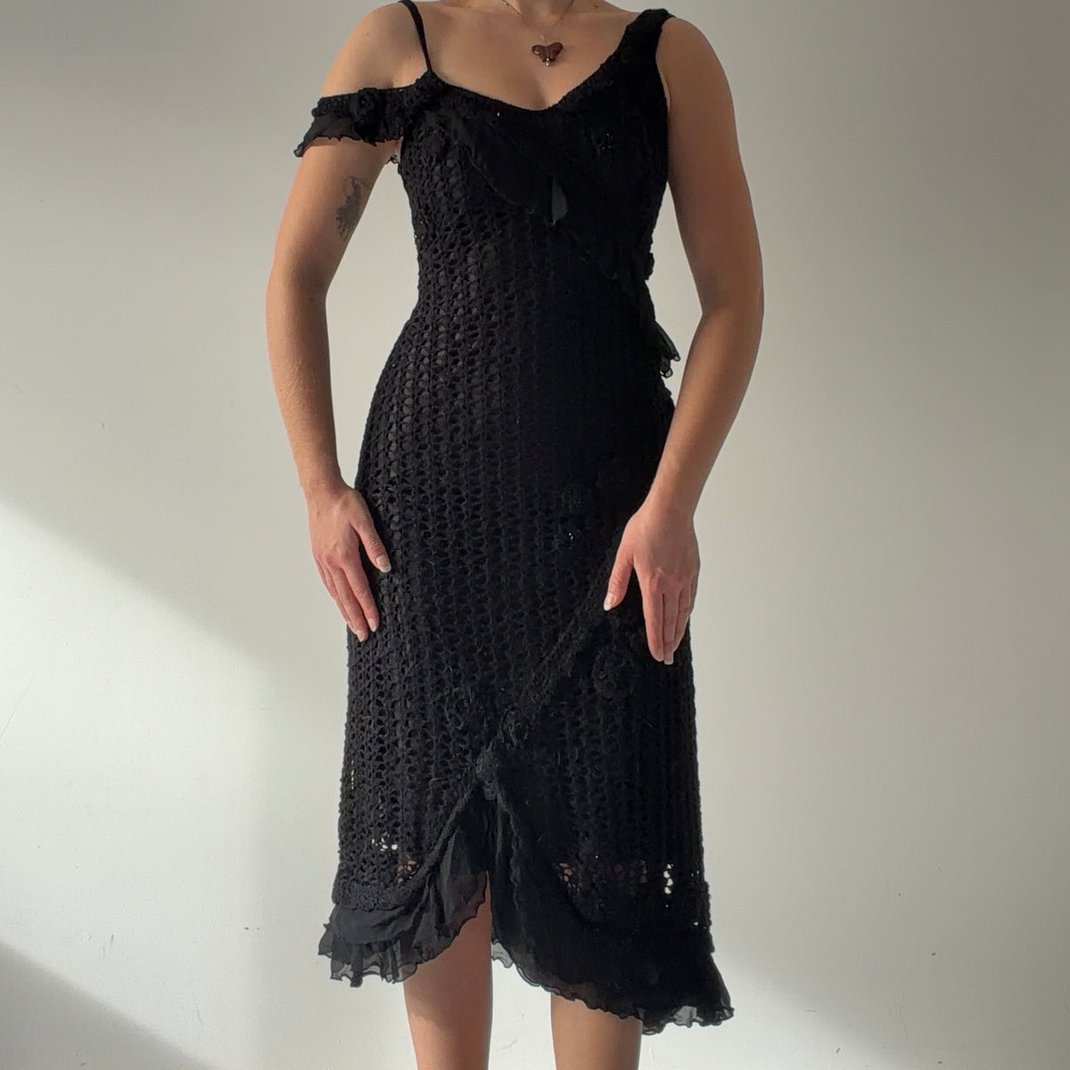Crochet Ruffle Midi Dress | S