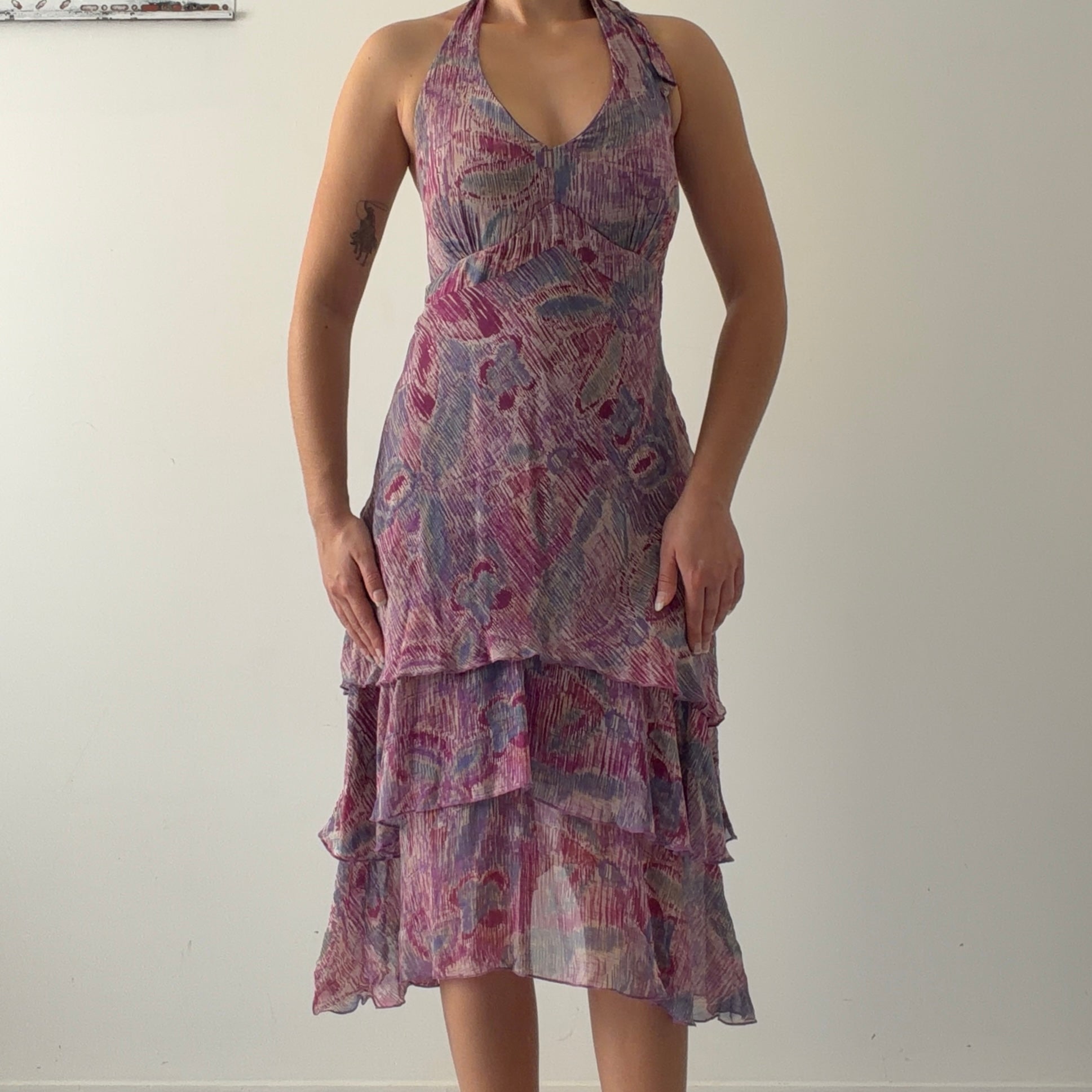 Sangra Silk Ruffle Dress | M