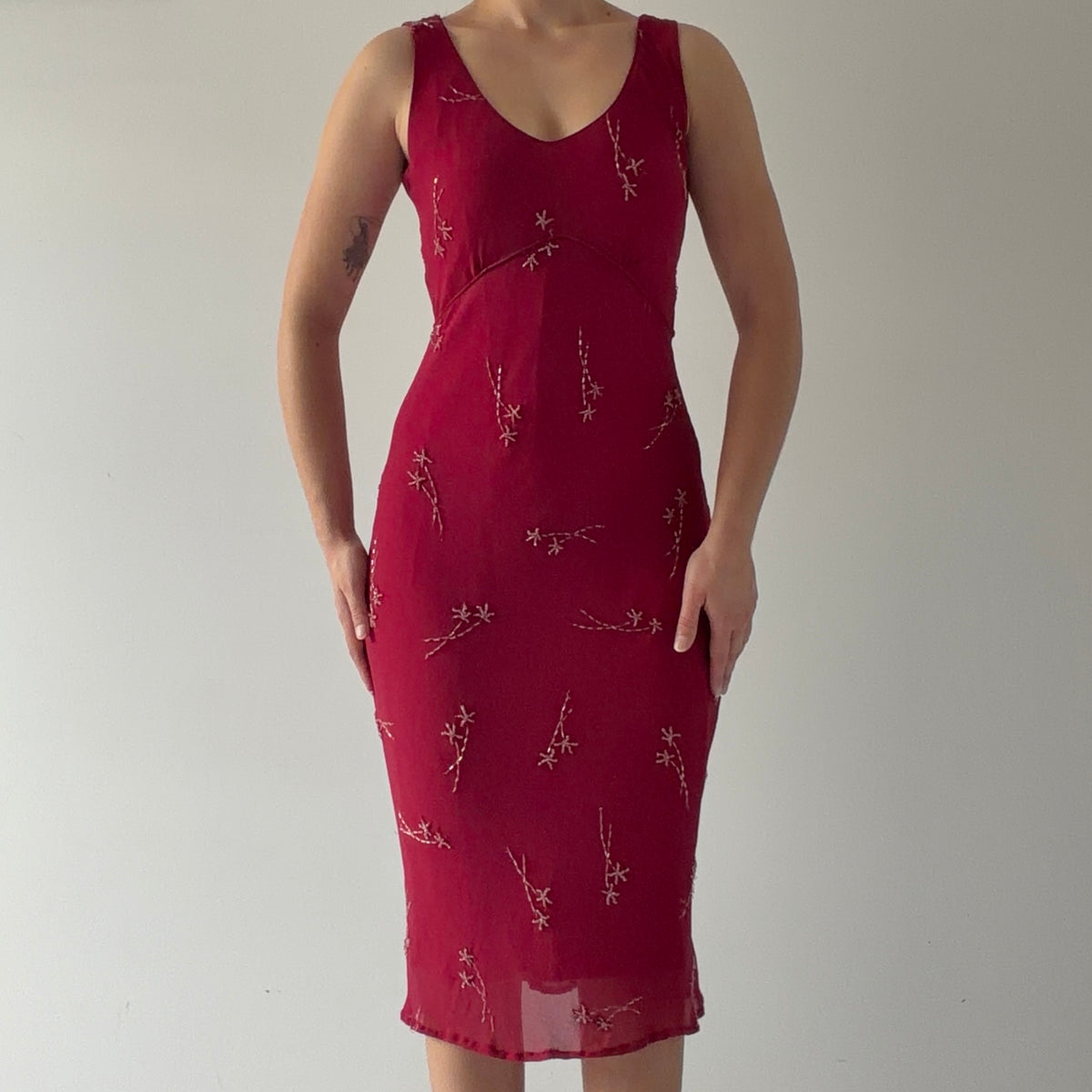 Jane Rhodes Silk Beaded Midi Dress | XS