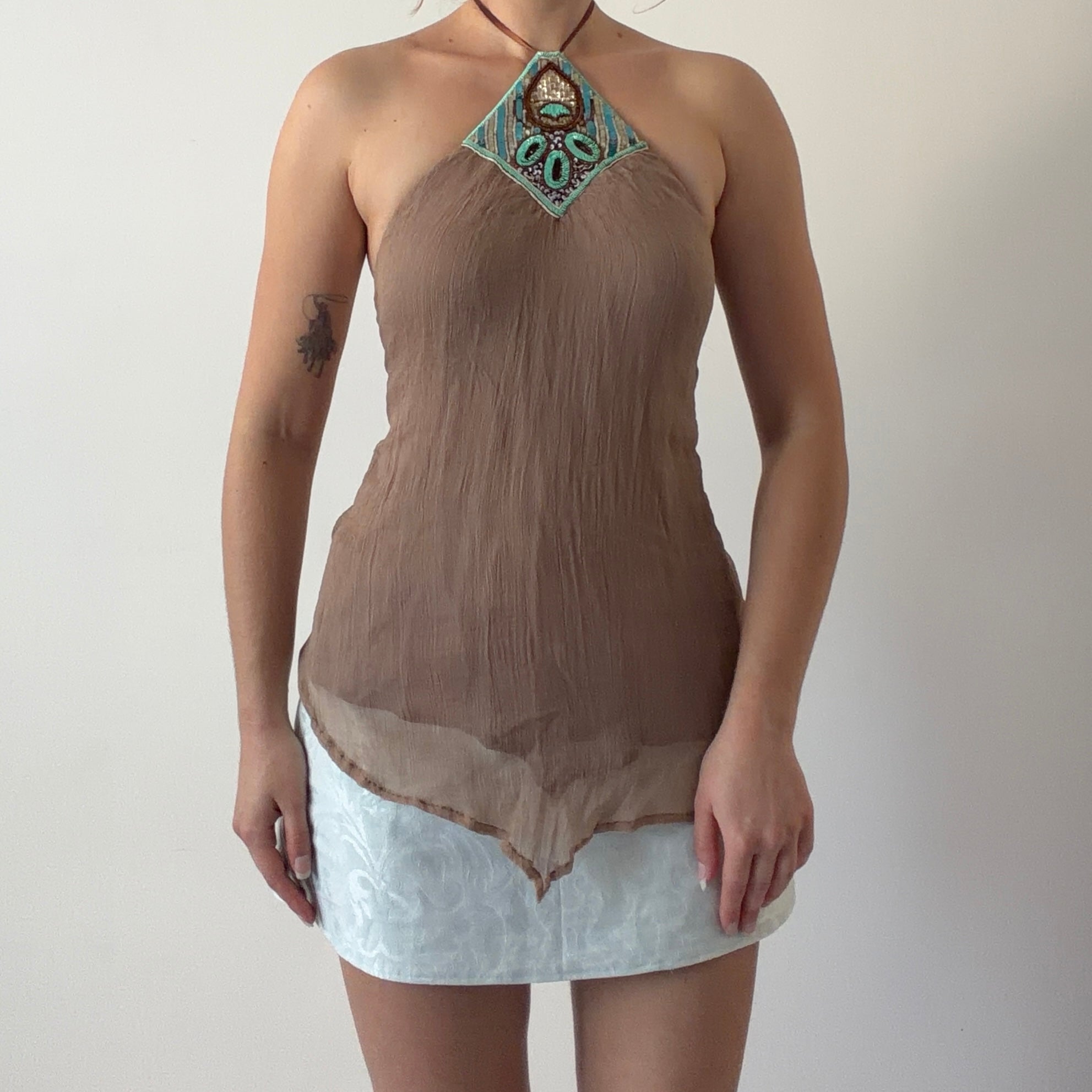 Silk Beaded Halter Top | 10-12