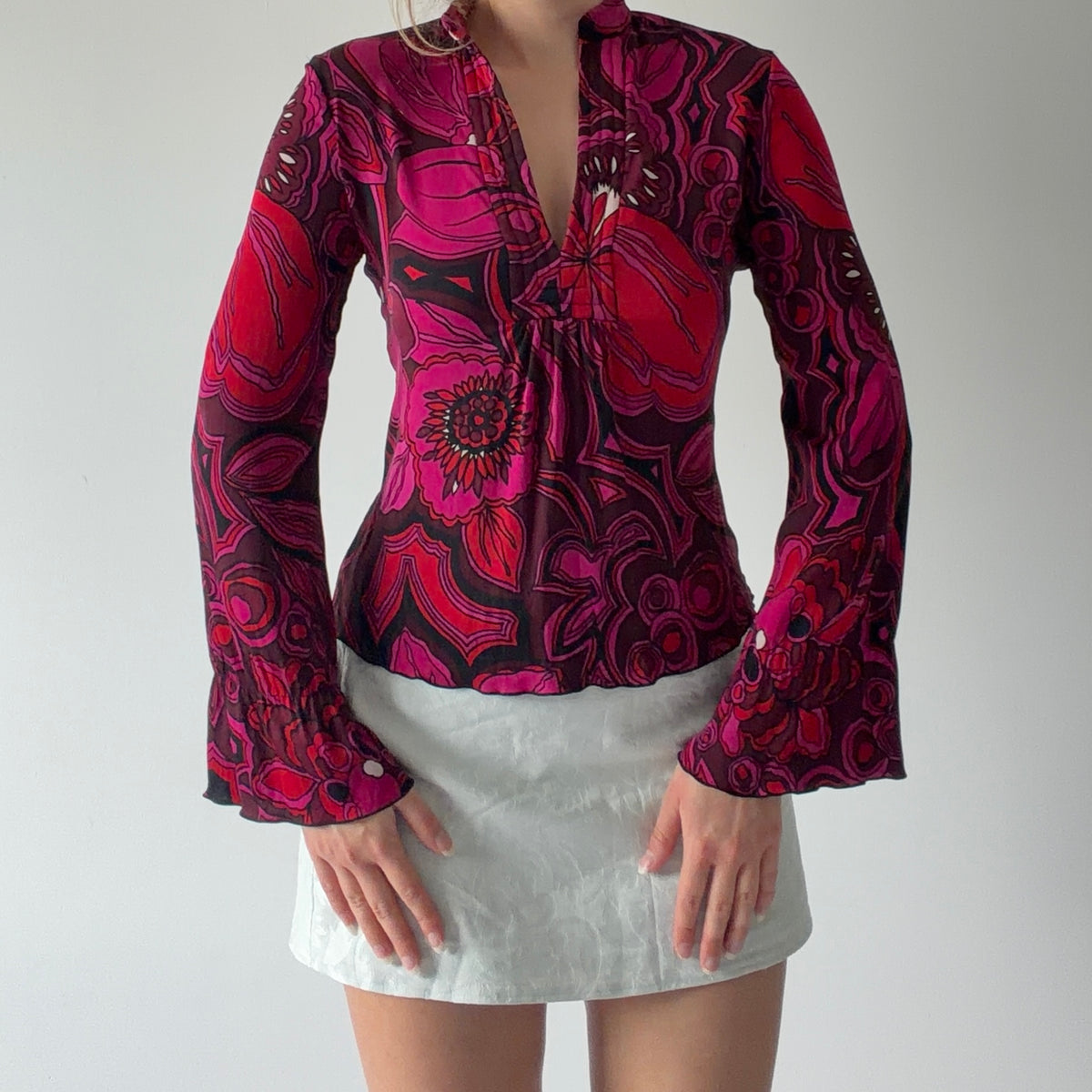 Trina Turk Silk Bell Sleeve Top | S