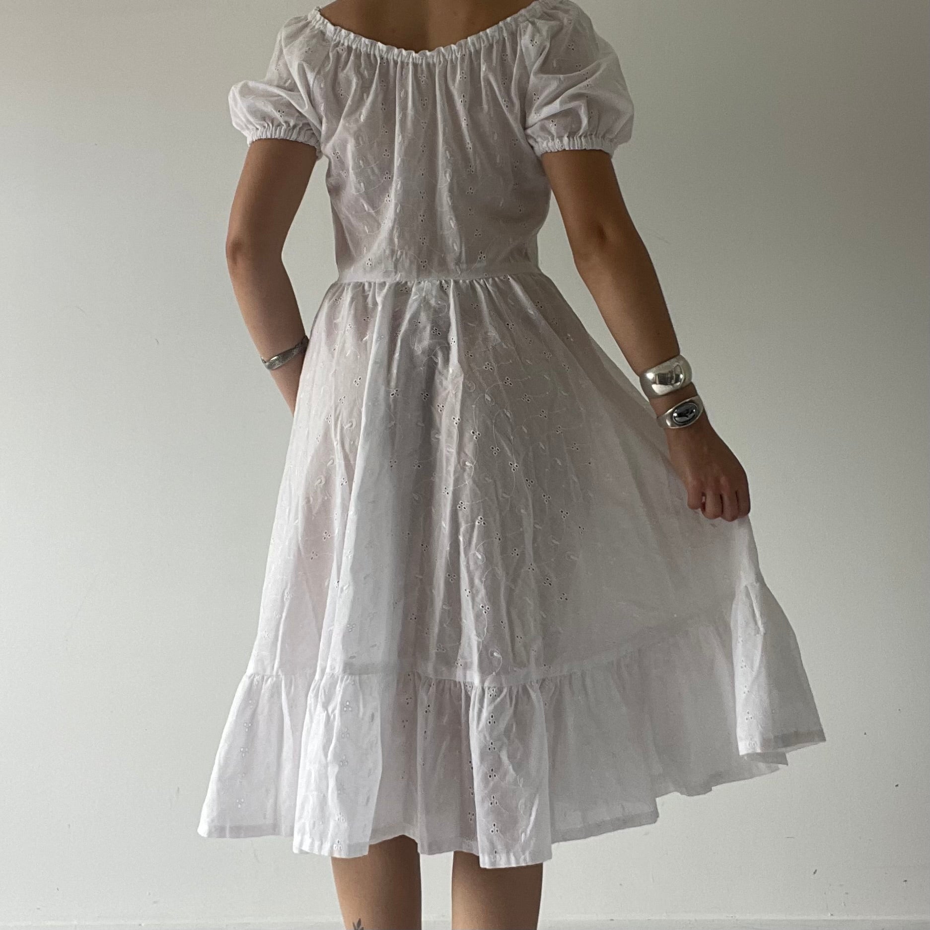 70s Broderie Prairie Dress | 8-10