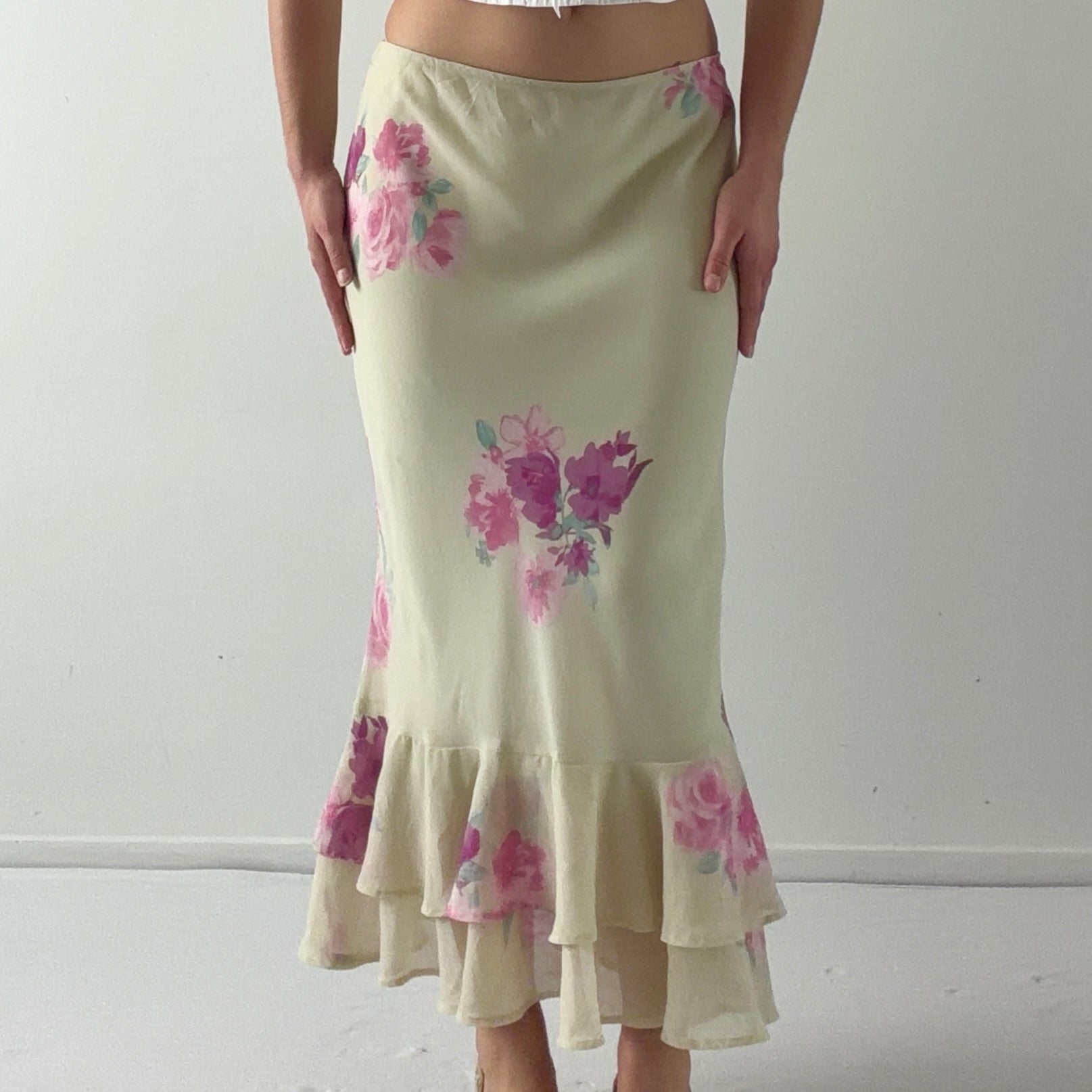 00s Floral Ruffle Midi Skirt | 10-12