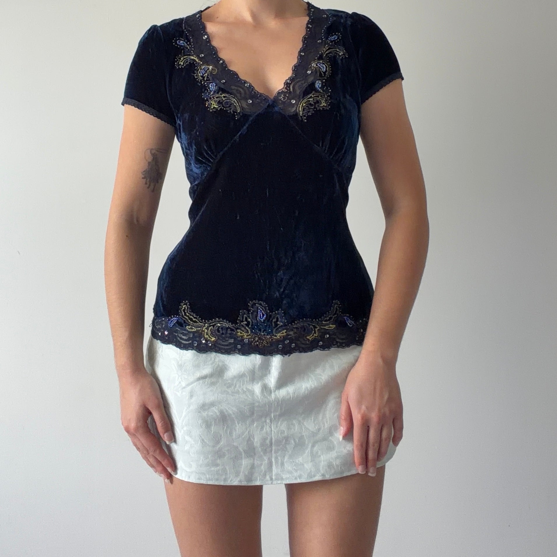 CYC Velvet Beaded Babydoll Top | 10-12