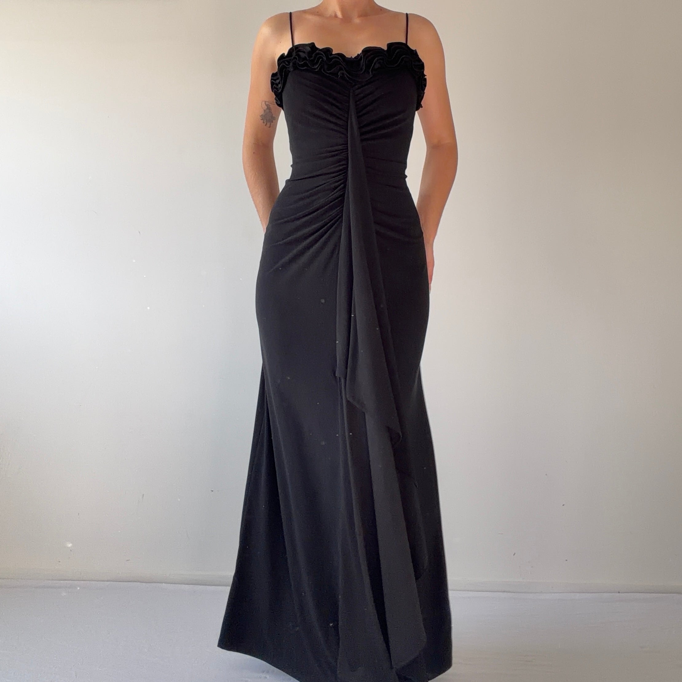 Onyx Nite Ruched Maxi Dress | M