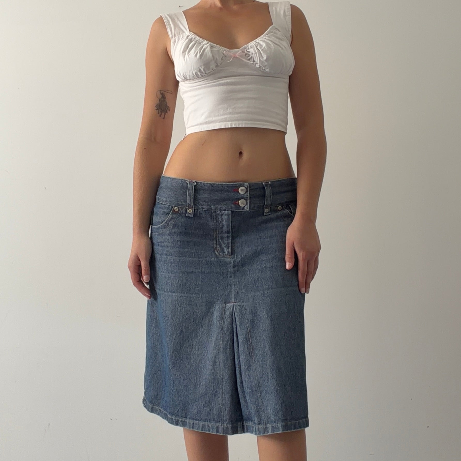 90s Max Denim Midi Skirt | 10-12