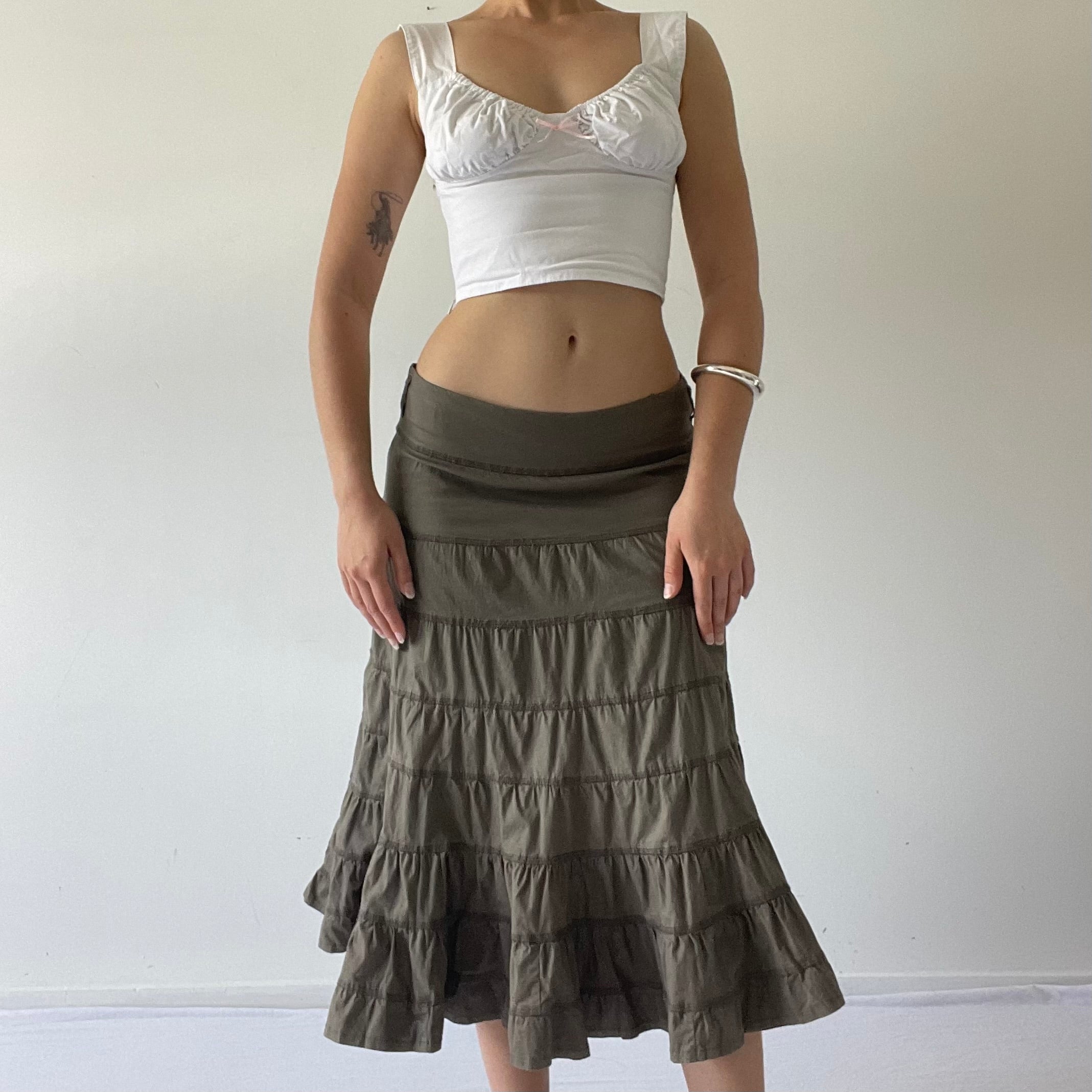 Max Khaki Tiered Ruffle Skirt | 6-10