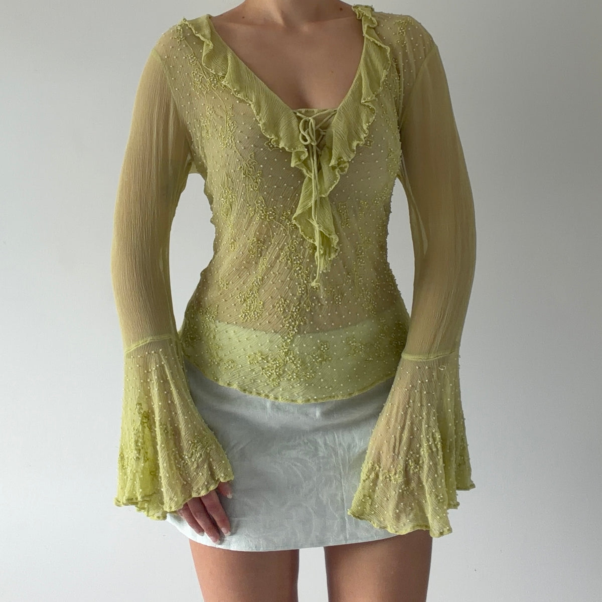 Jane Seymour Silk Beaded Ruffle Top | M