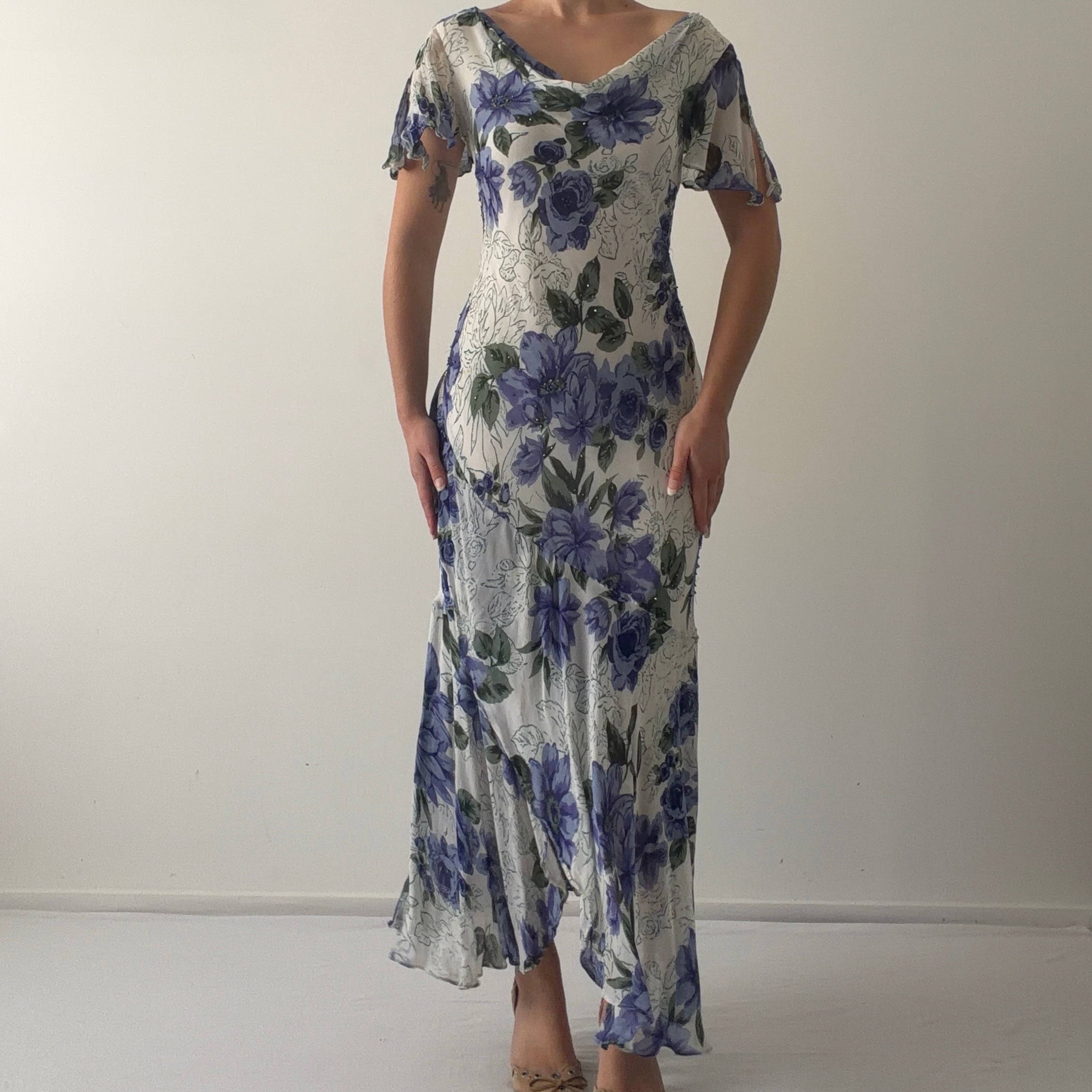 Eva Blue Beaded Asymmetric Dress | 12-14