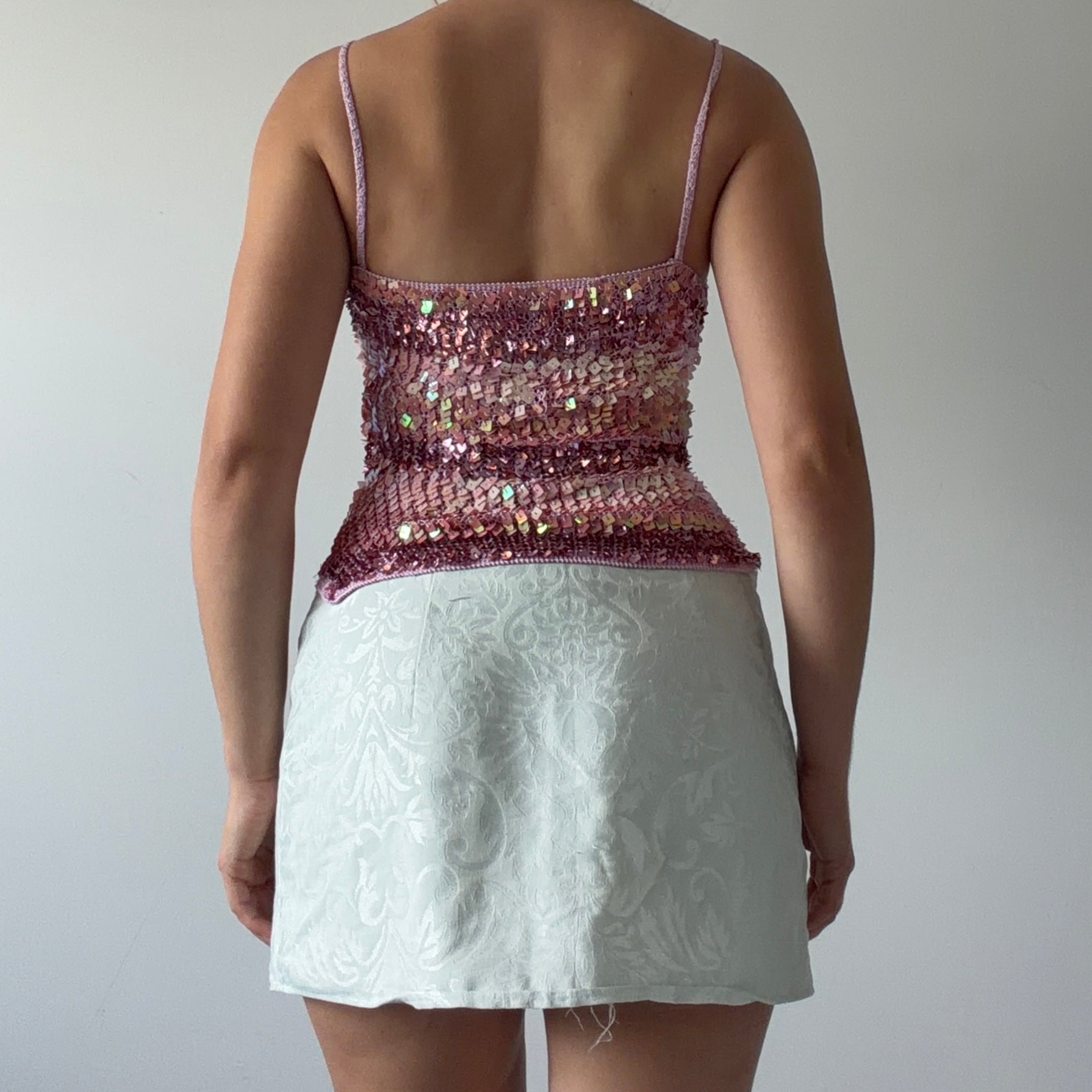00s Sequin Crochet Top -Pink | XS