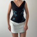 ECI Silk Beaded Cowl Top | L