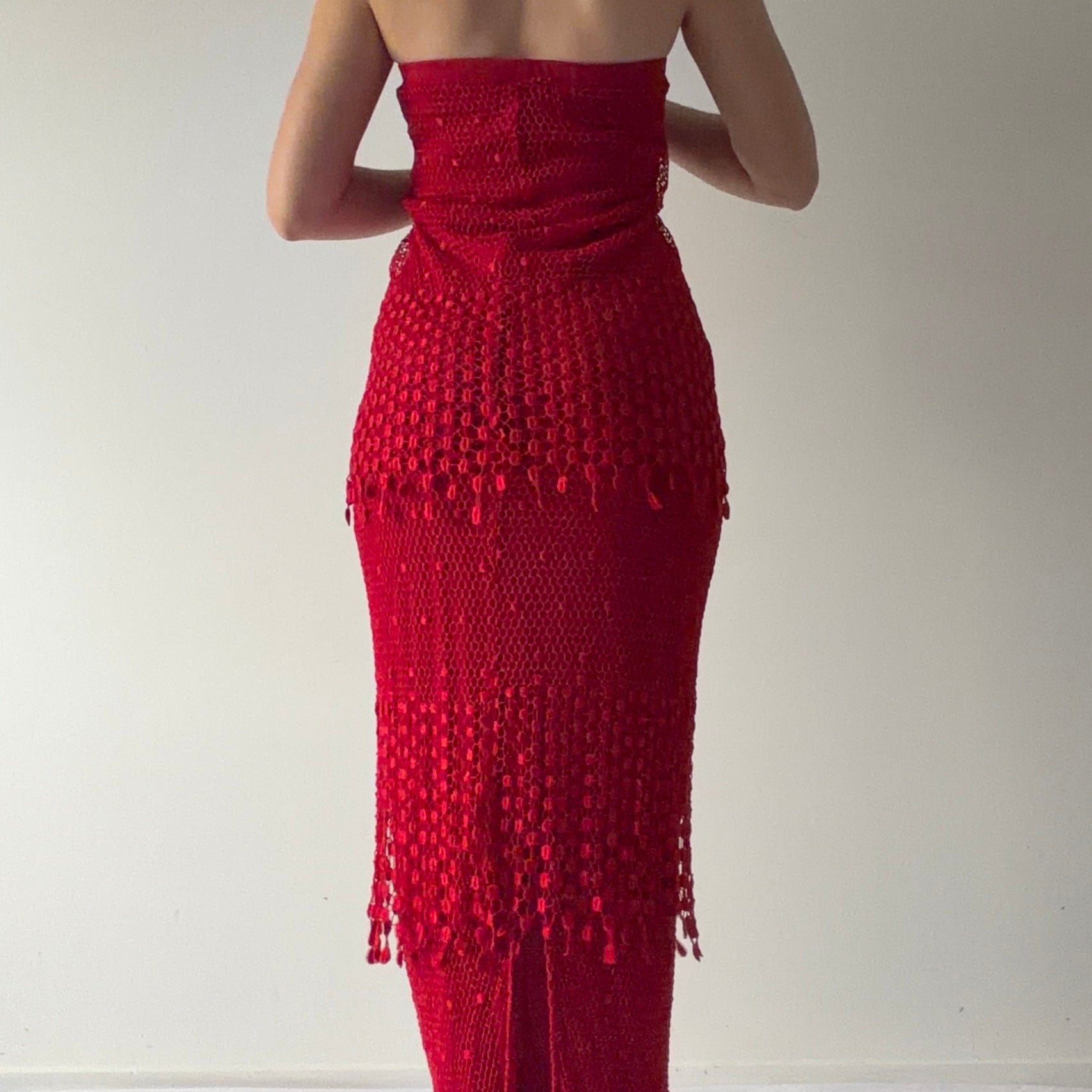 Crochet Lace Strapless Ruffle Dress | Made in USA | S