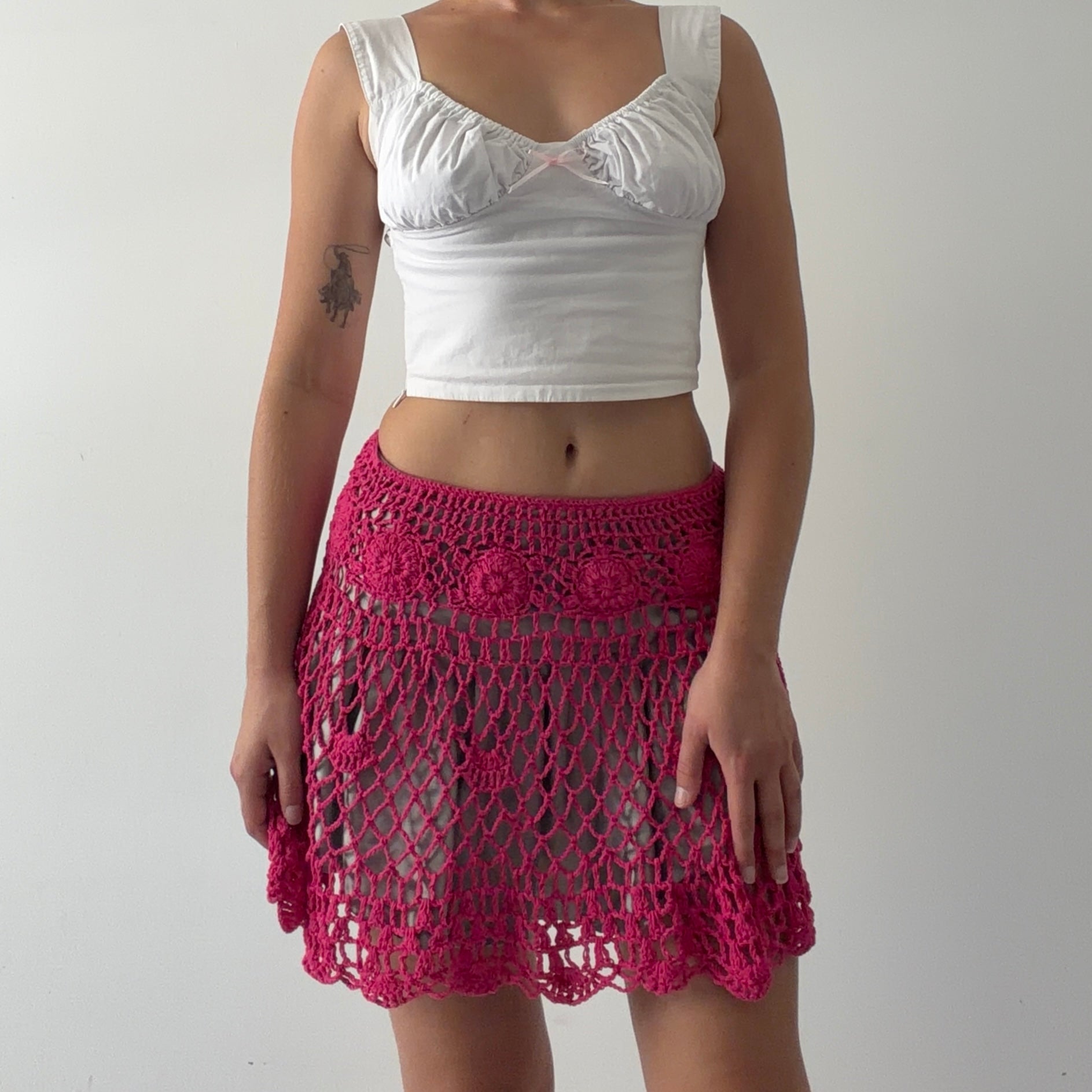 Hot Pink Crochet Mini Skirt | 6-8