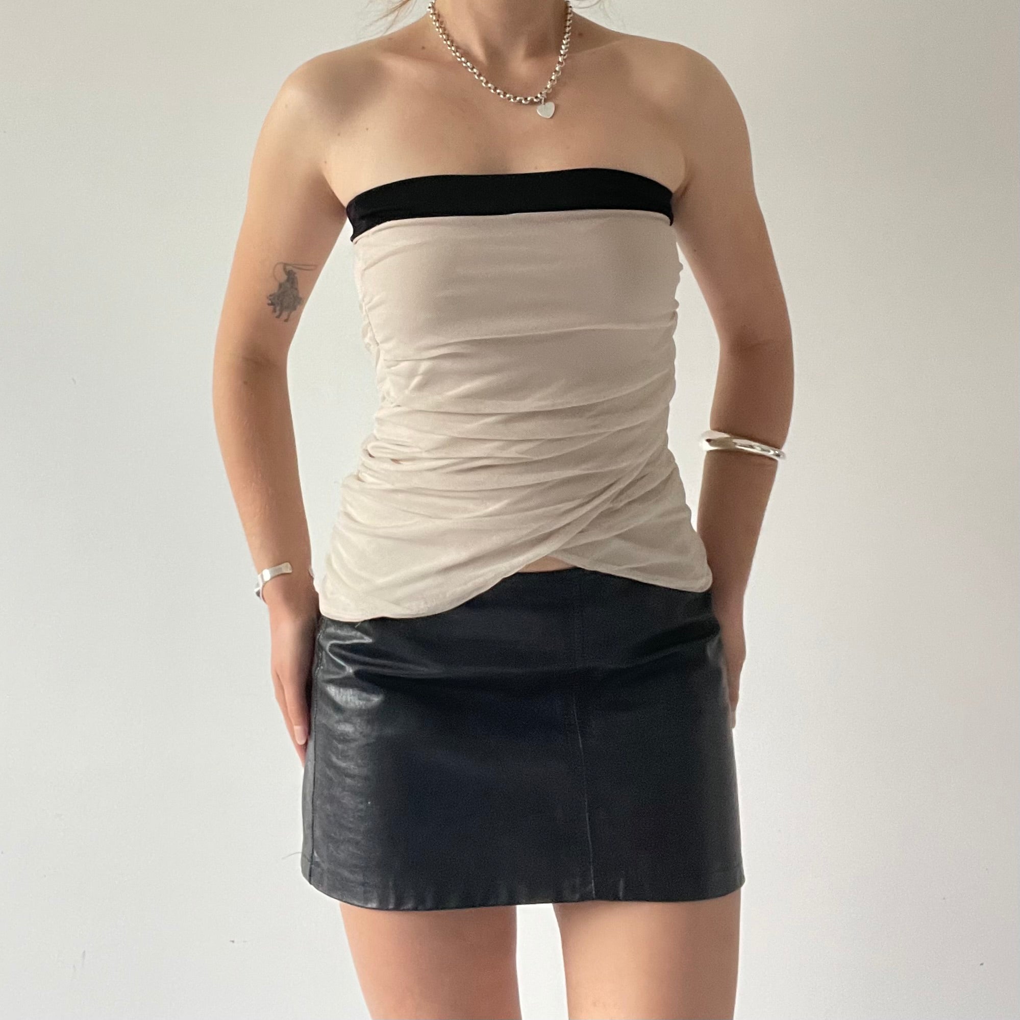 Strapless Ruched Mesh Top | S
