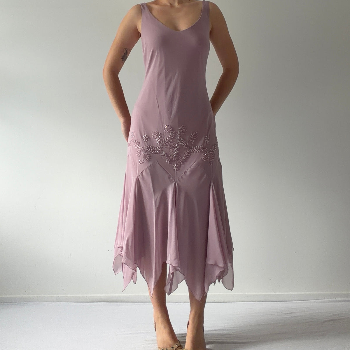 SLF Fashions Asymmetric Beaded Dress | L