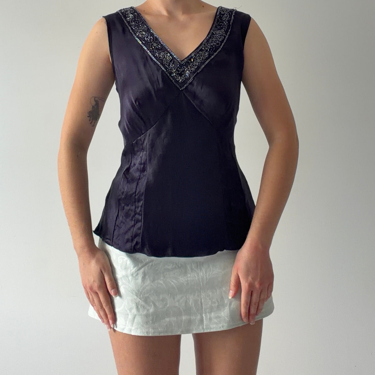 Silk Beaded Cami Top | M
