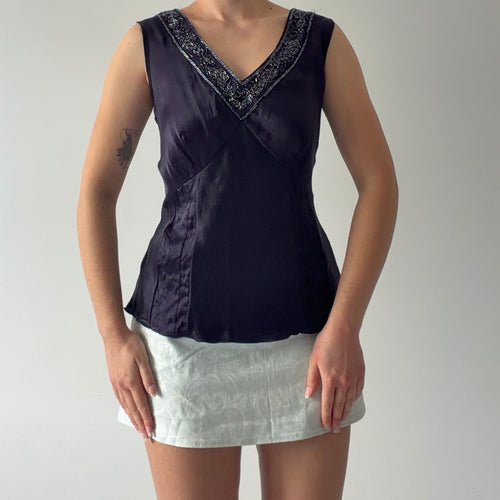 Silk Beaded Cami Top | M