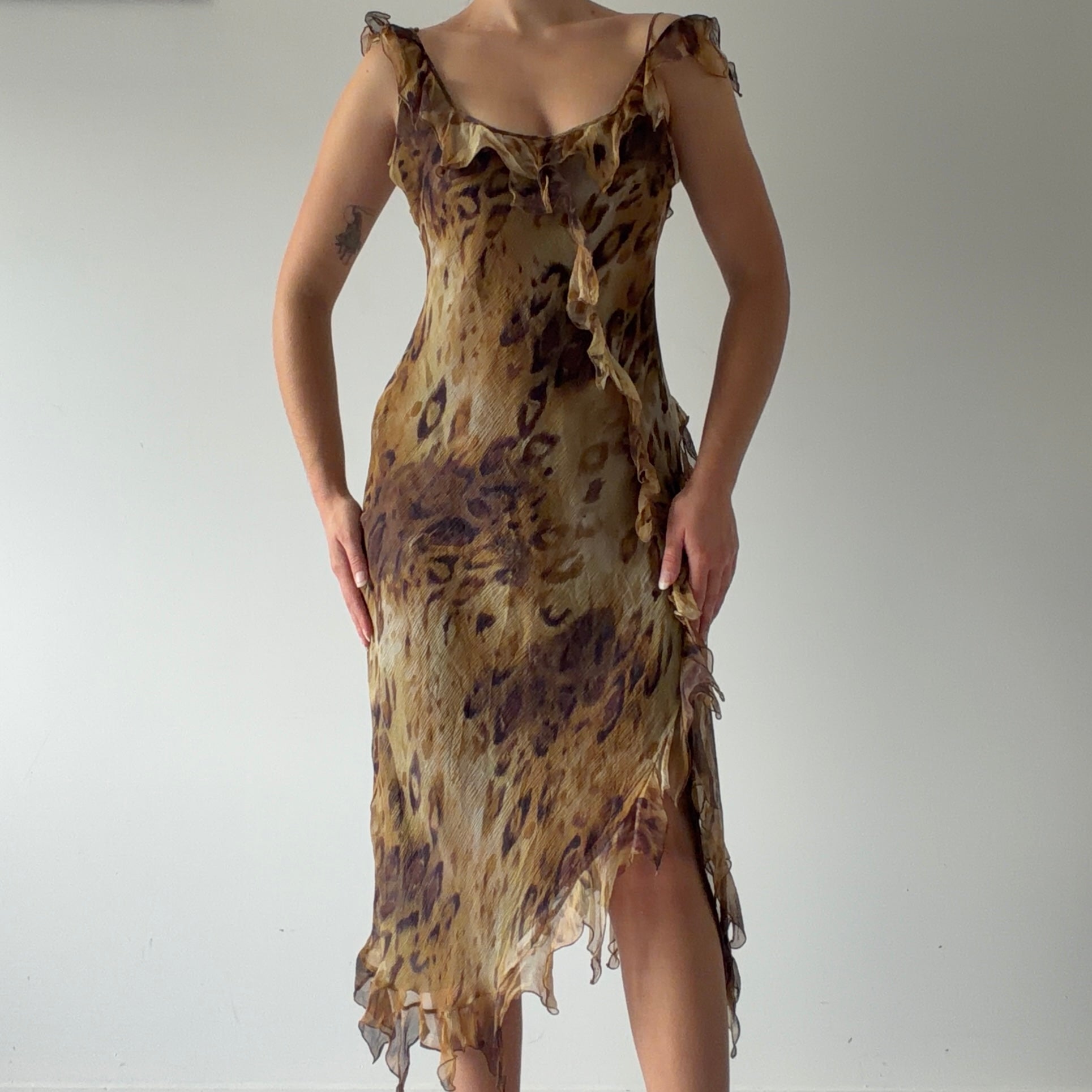 00s Zara Silk Ruffle Dress | 8-10