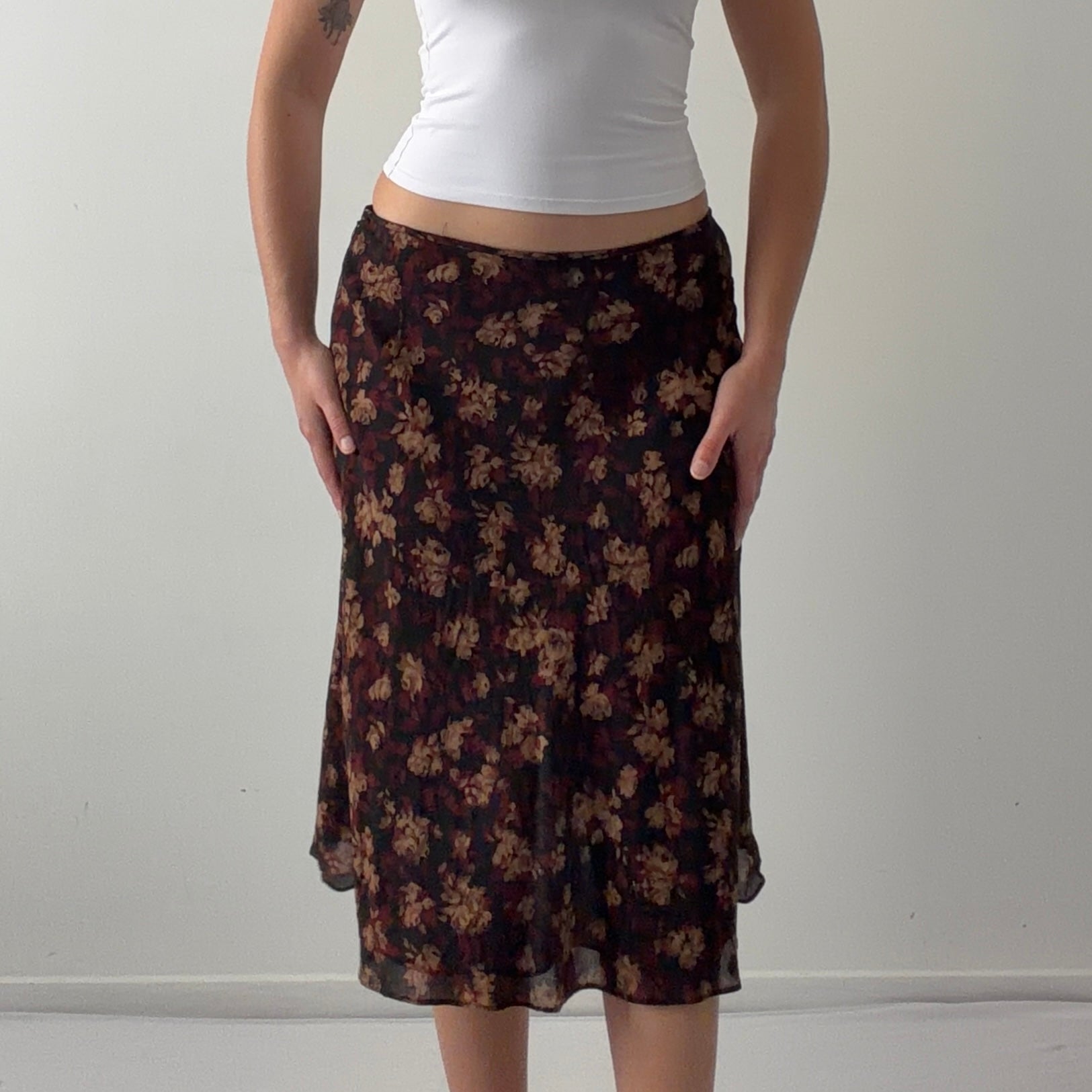 Nine West Floral Silk Midi Skirt | S