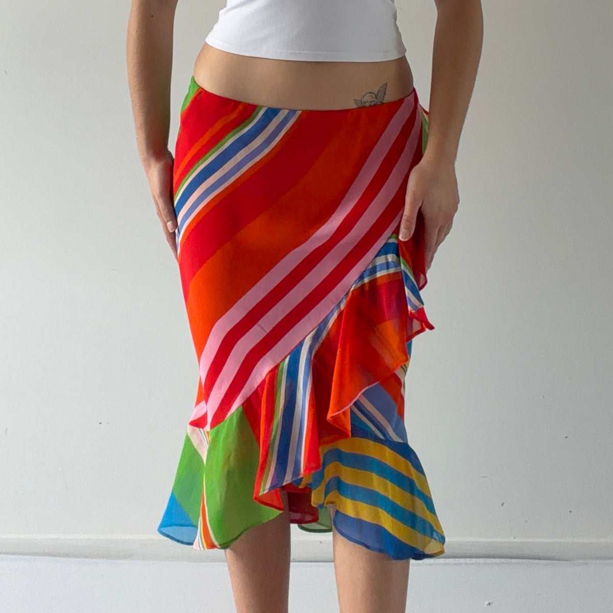 Ralph Lauren Stripe Ruffle Midi Skirt | L