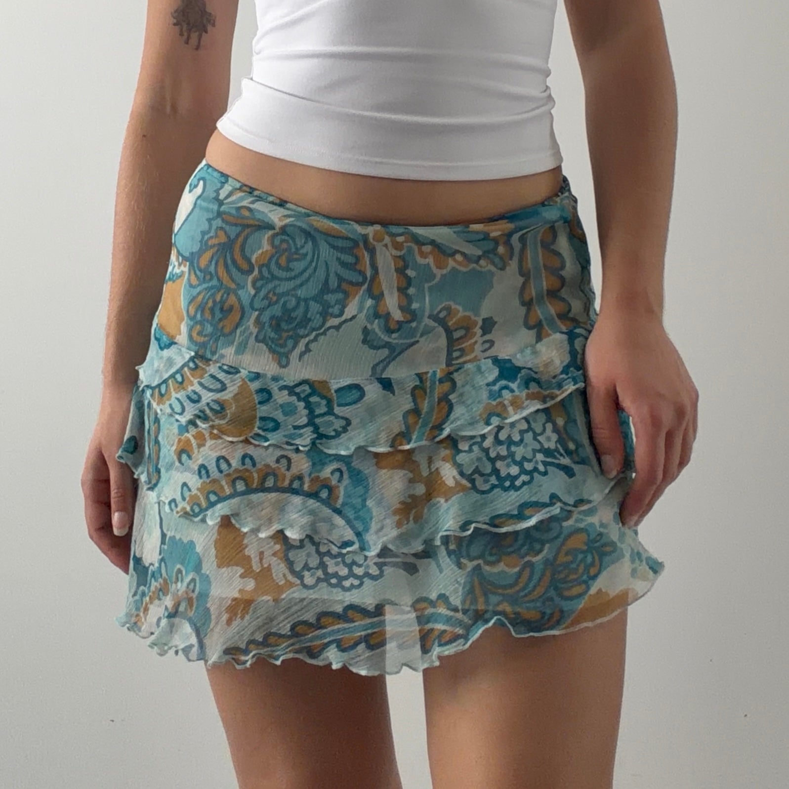 Sisley Silk Ruffle Mini Skirt | Made in Italy | 6-8