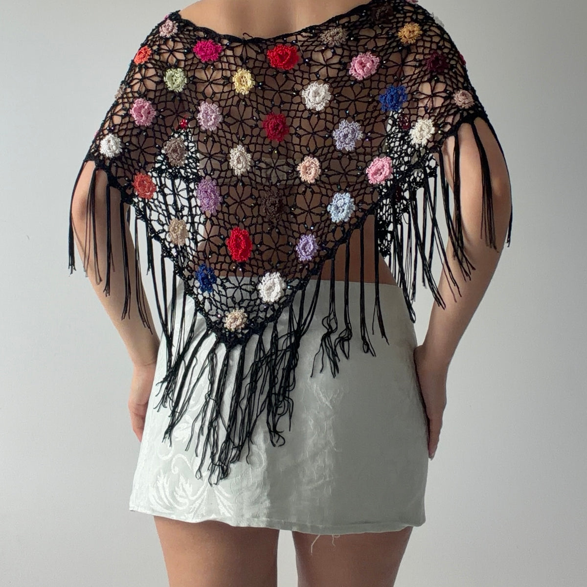 Beaded Crochet Poncho Top | OS