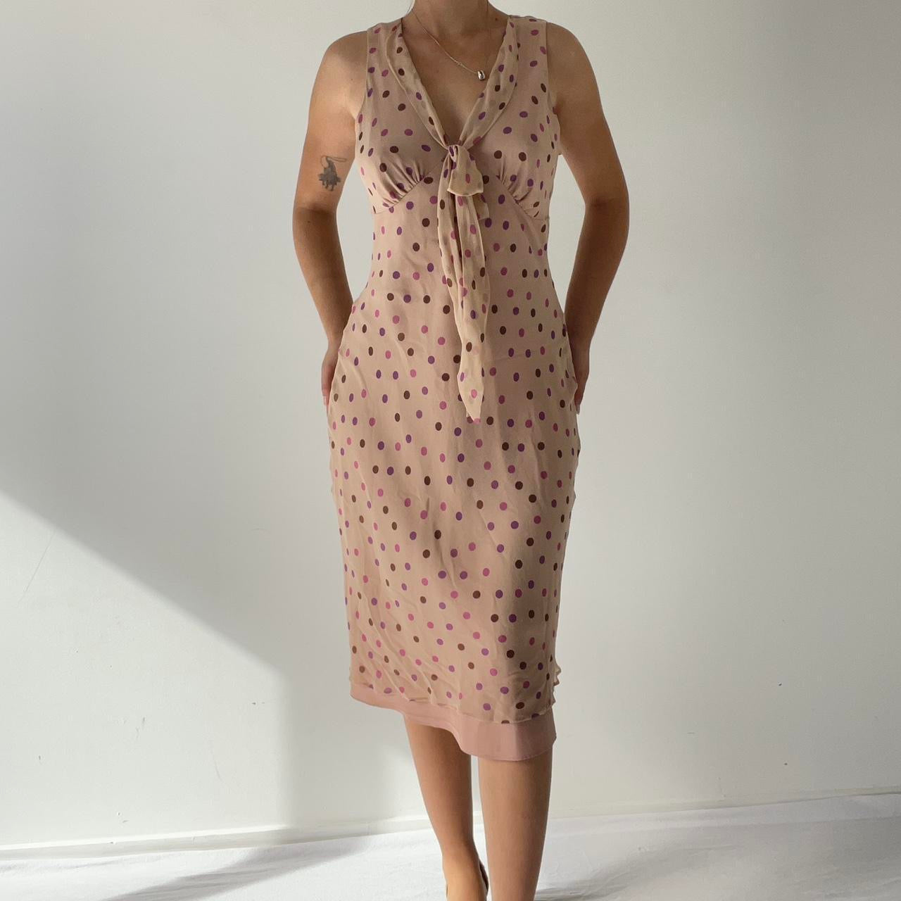 Silk Polka Dot Midi Dress | 6-8