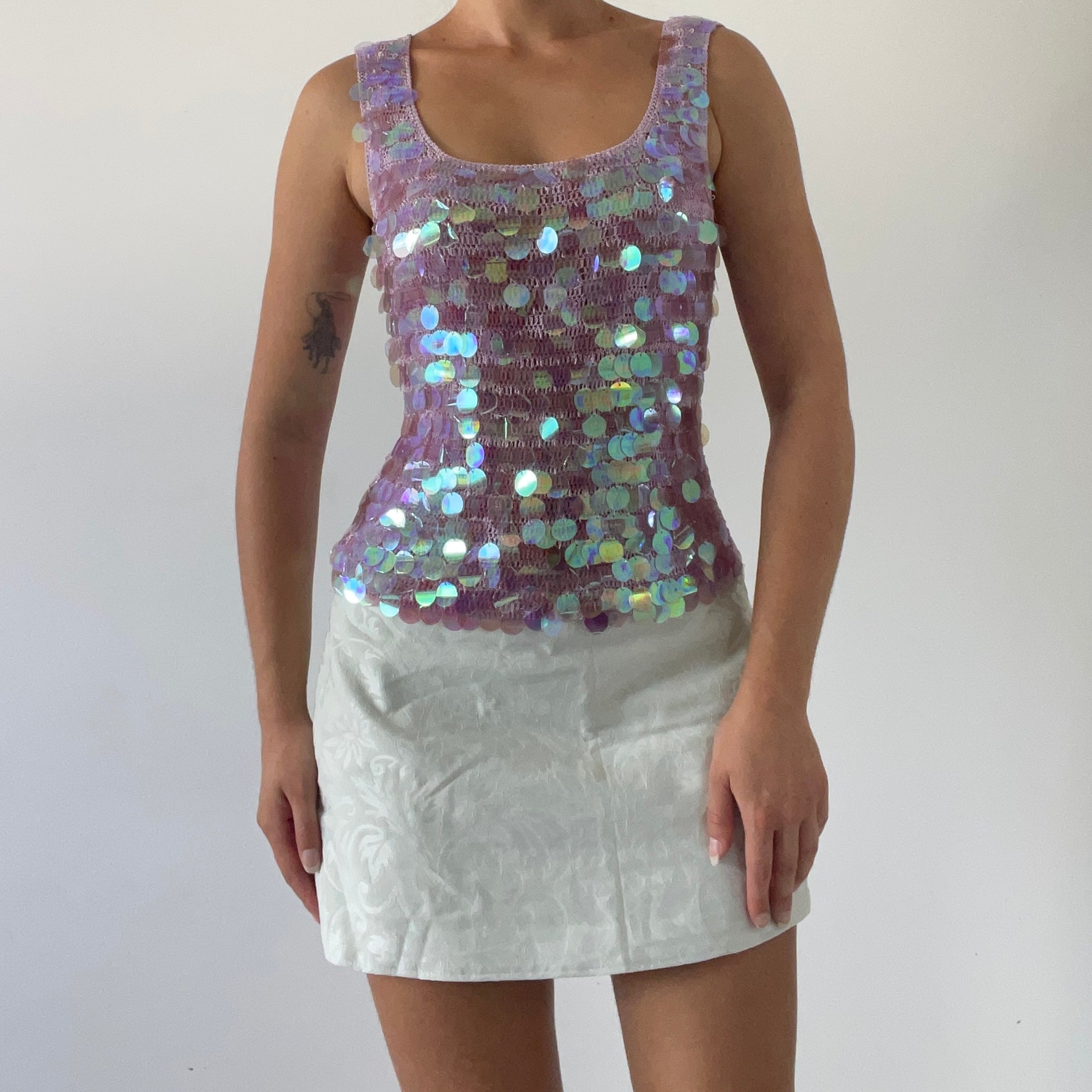 00s Crochet Sequin Top | M