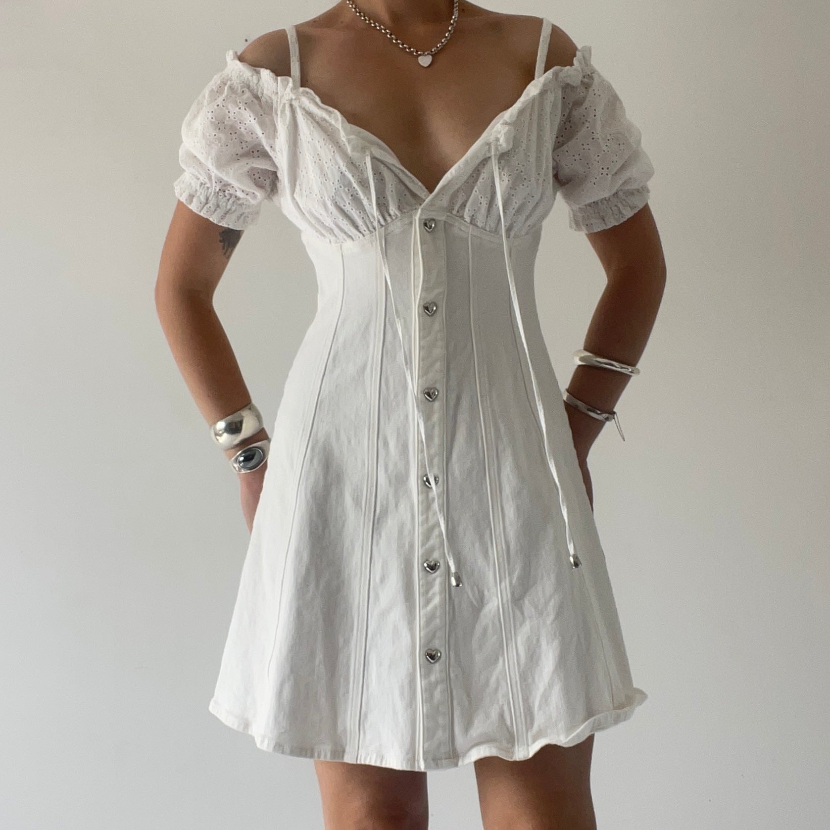 Prairie Puff Sleeve Broderie Mini Dress | 8-10