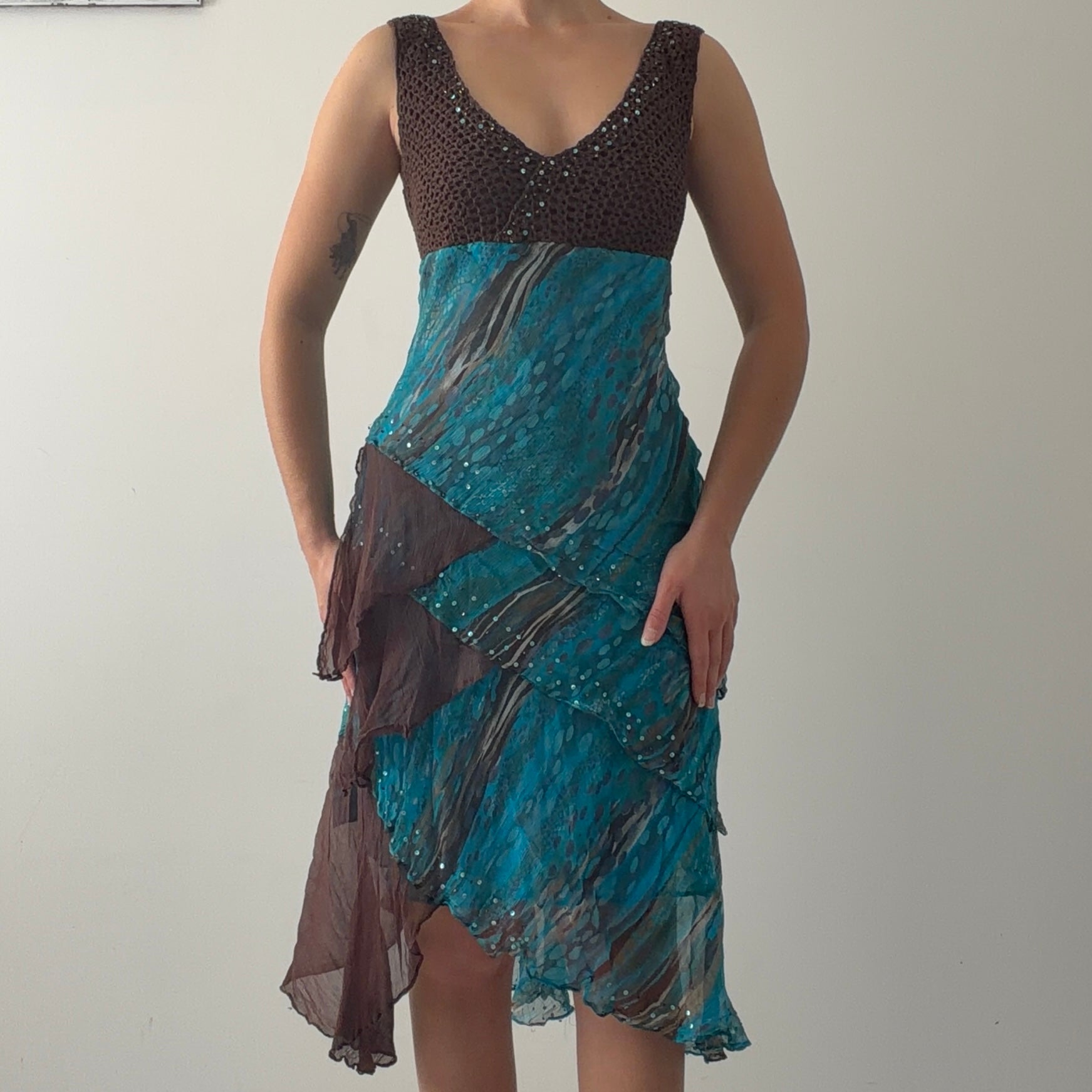 Paul Brial Silk Ruffle Midi Dress | 8-10