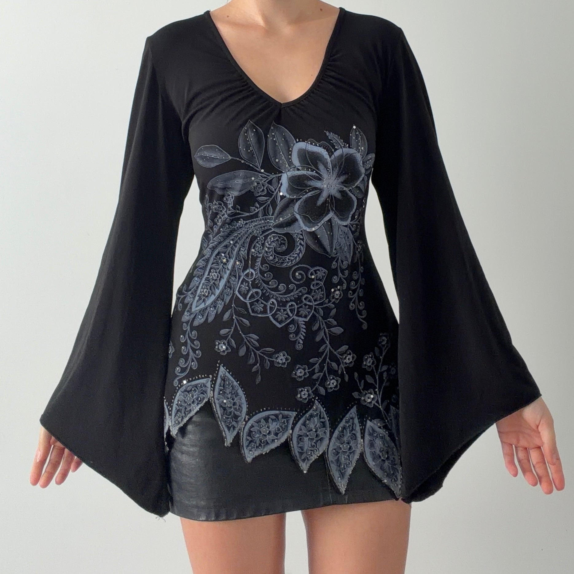 Decaf Beaded Bell Sleeve Top | 12-14