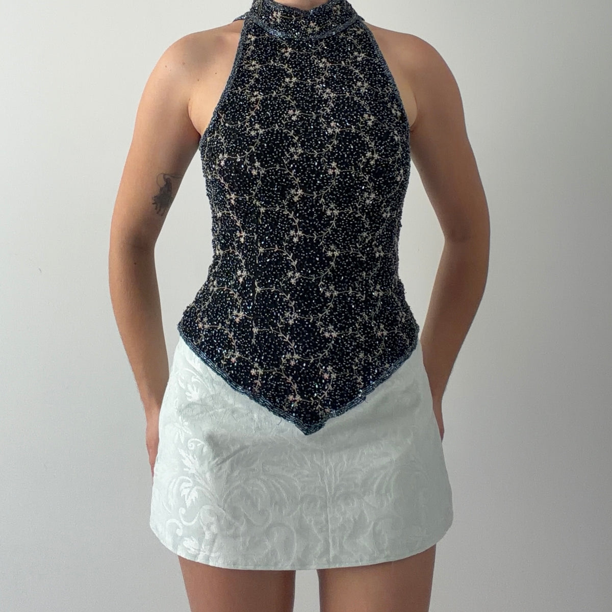 Papéll Boutique Silk Beaded Top | S