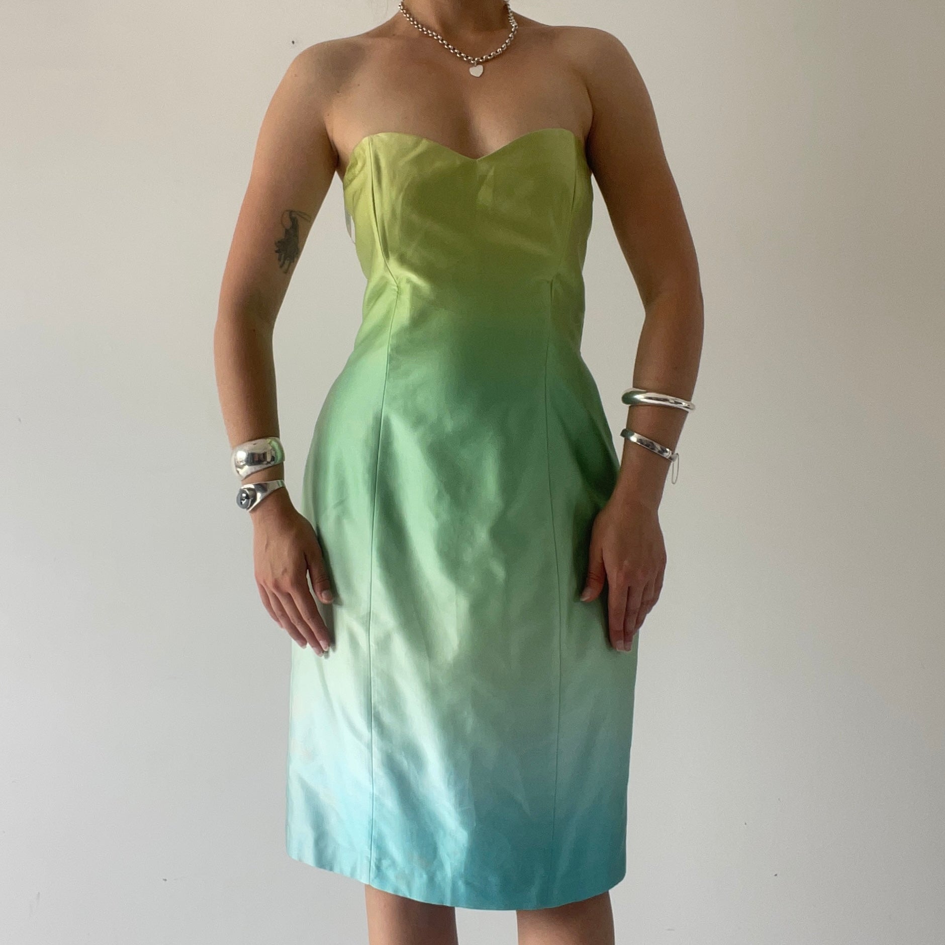 George Cross Silk Strapless Midi Dress | 10-12