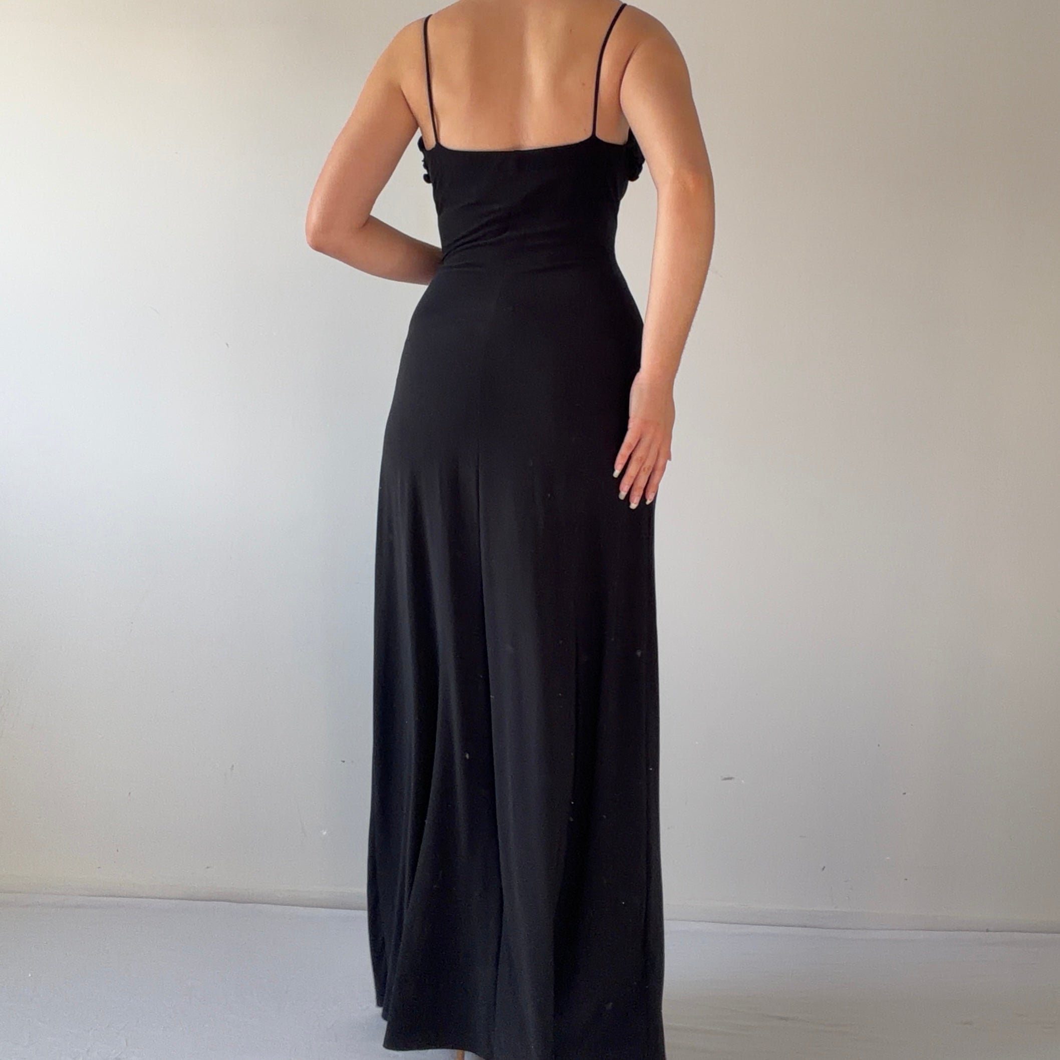 Onyx Nite Ruched Maxi Dress | M