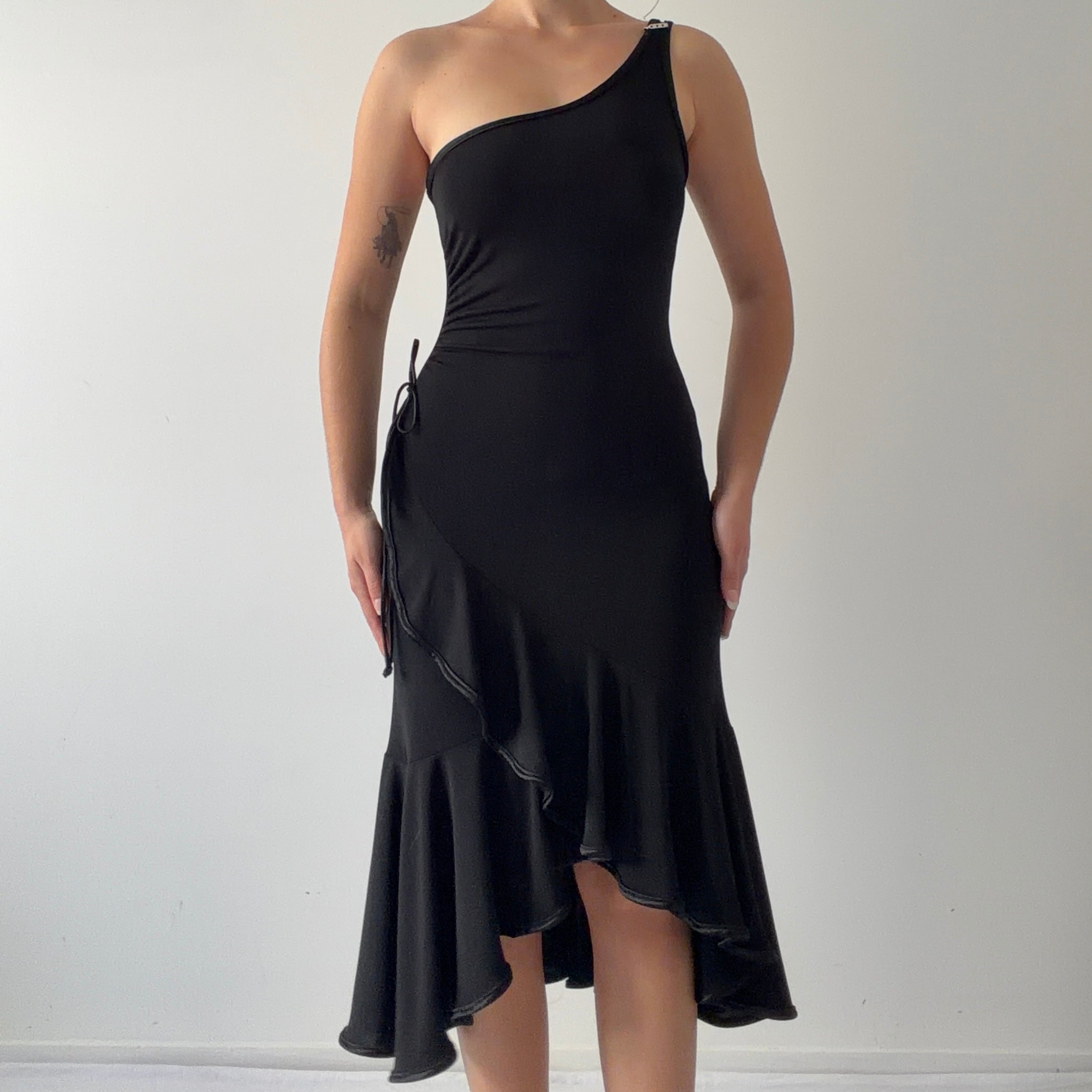 Asymmetric Ruffle Midi Dress | Made in USA | M