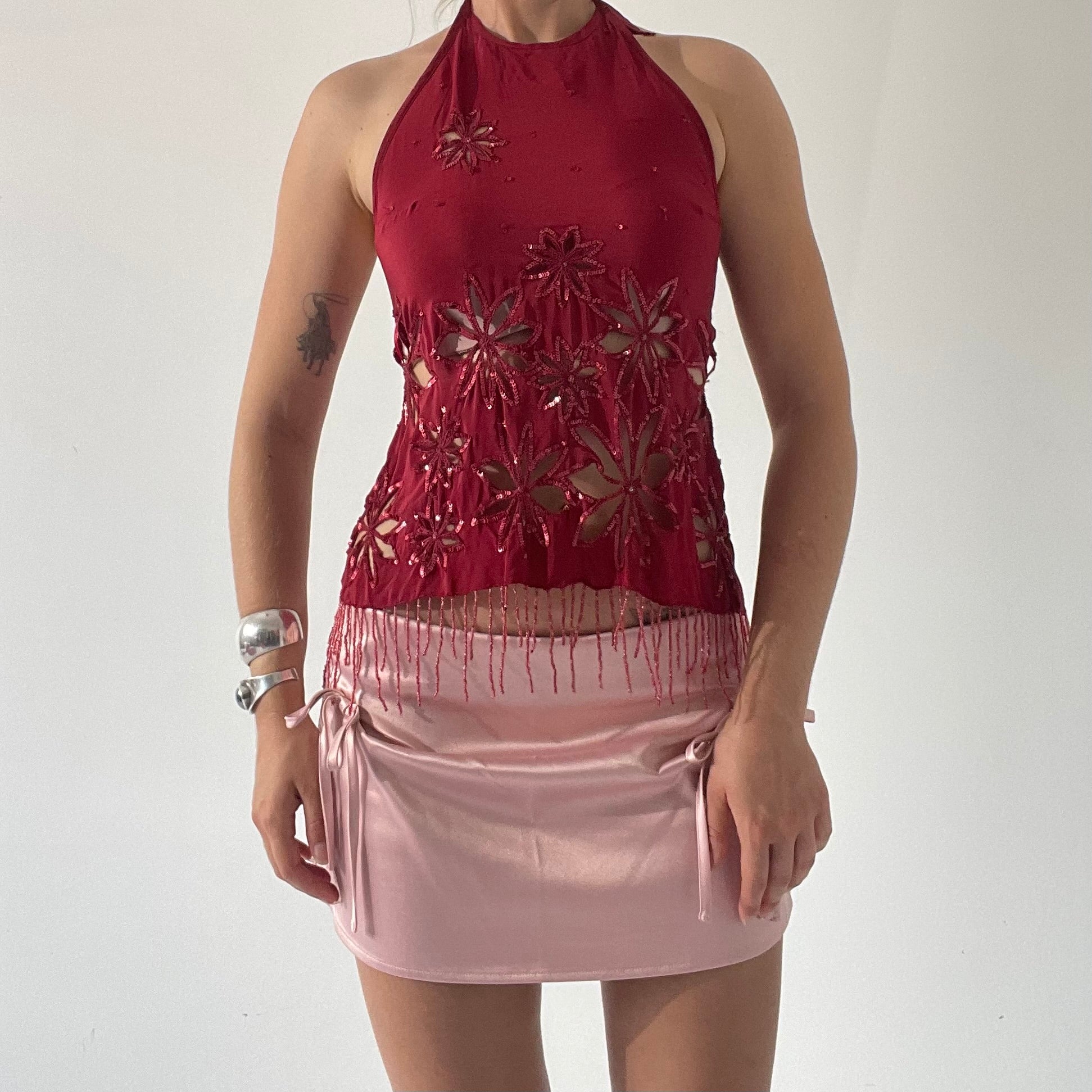 State of grace Silk Beaded Halter | XS