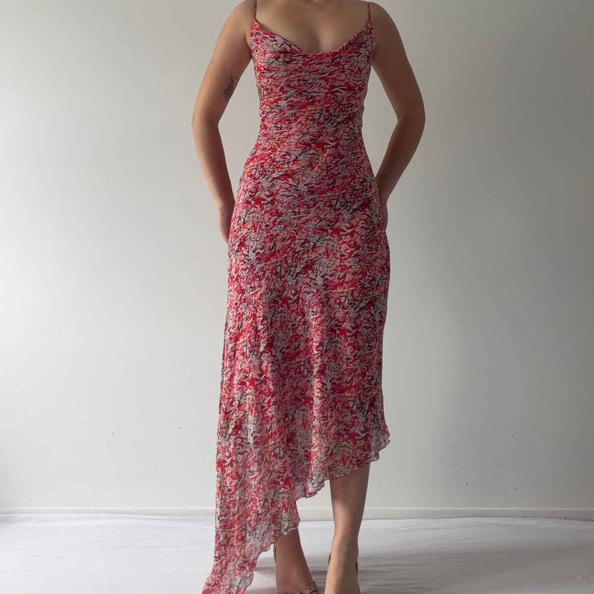 Lapis Silk Midi Asymmetric Dress | M