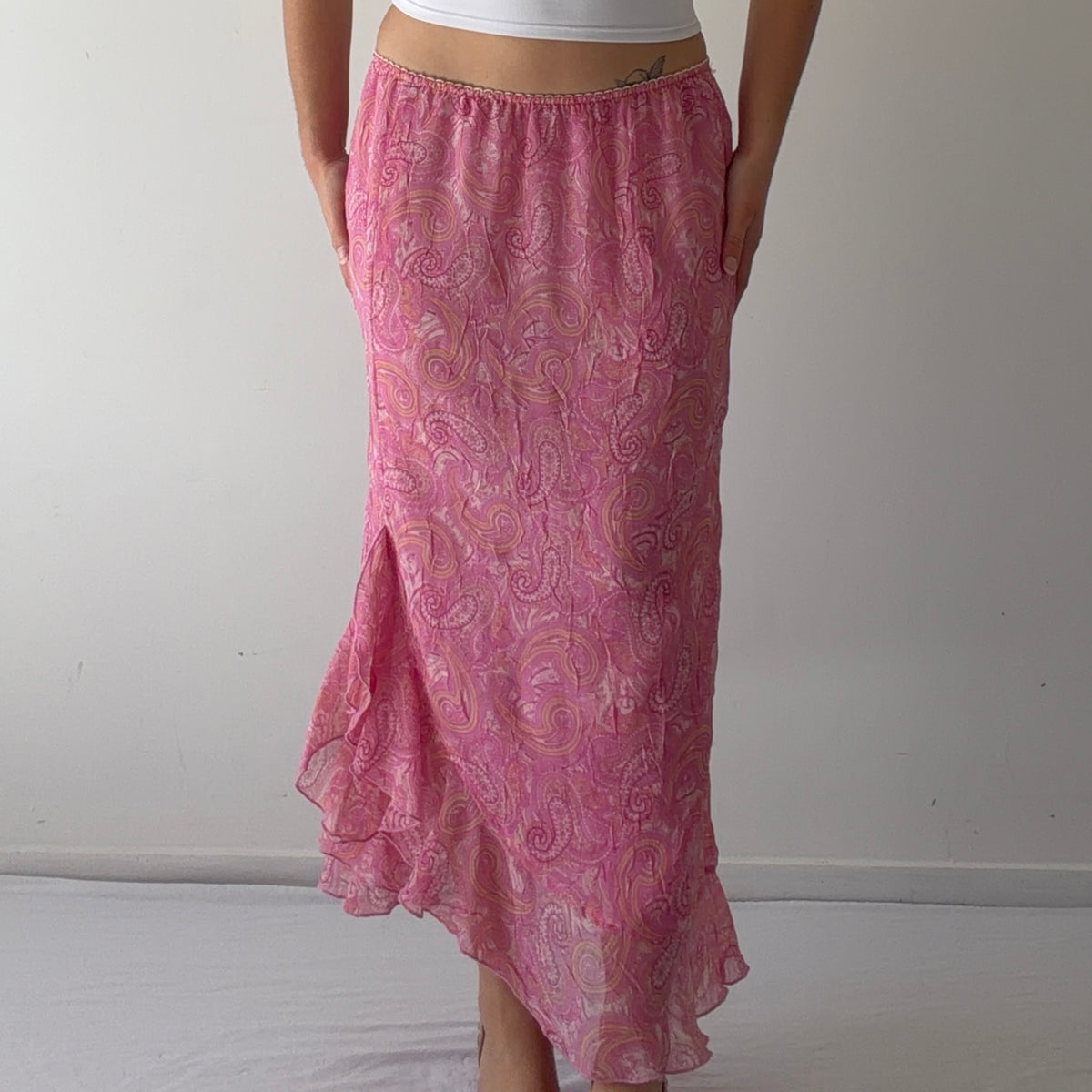 Worthington Paisley Ruffle Midi Skirt | M