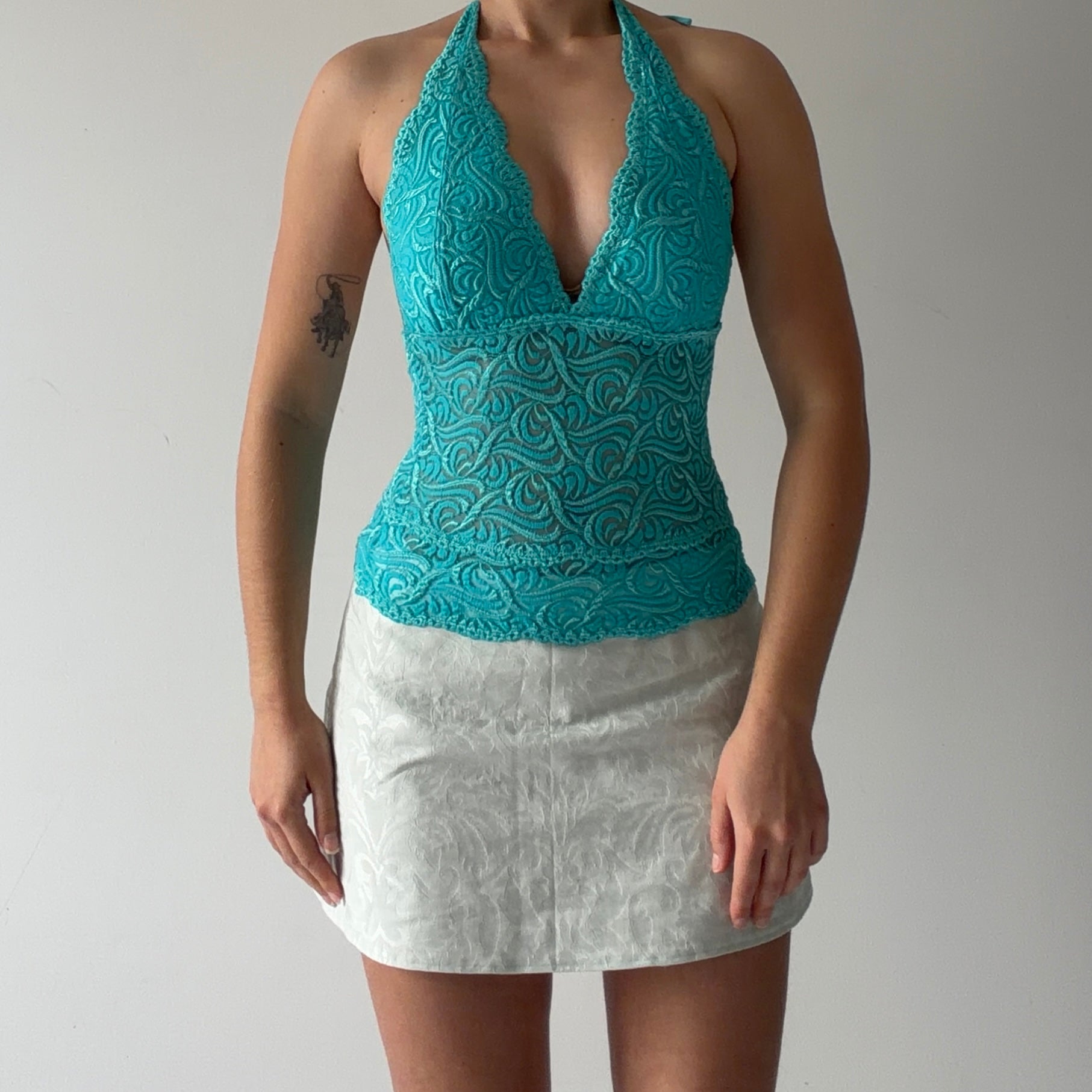 Bebe Lace Halter Top | Made in USA | XS