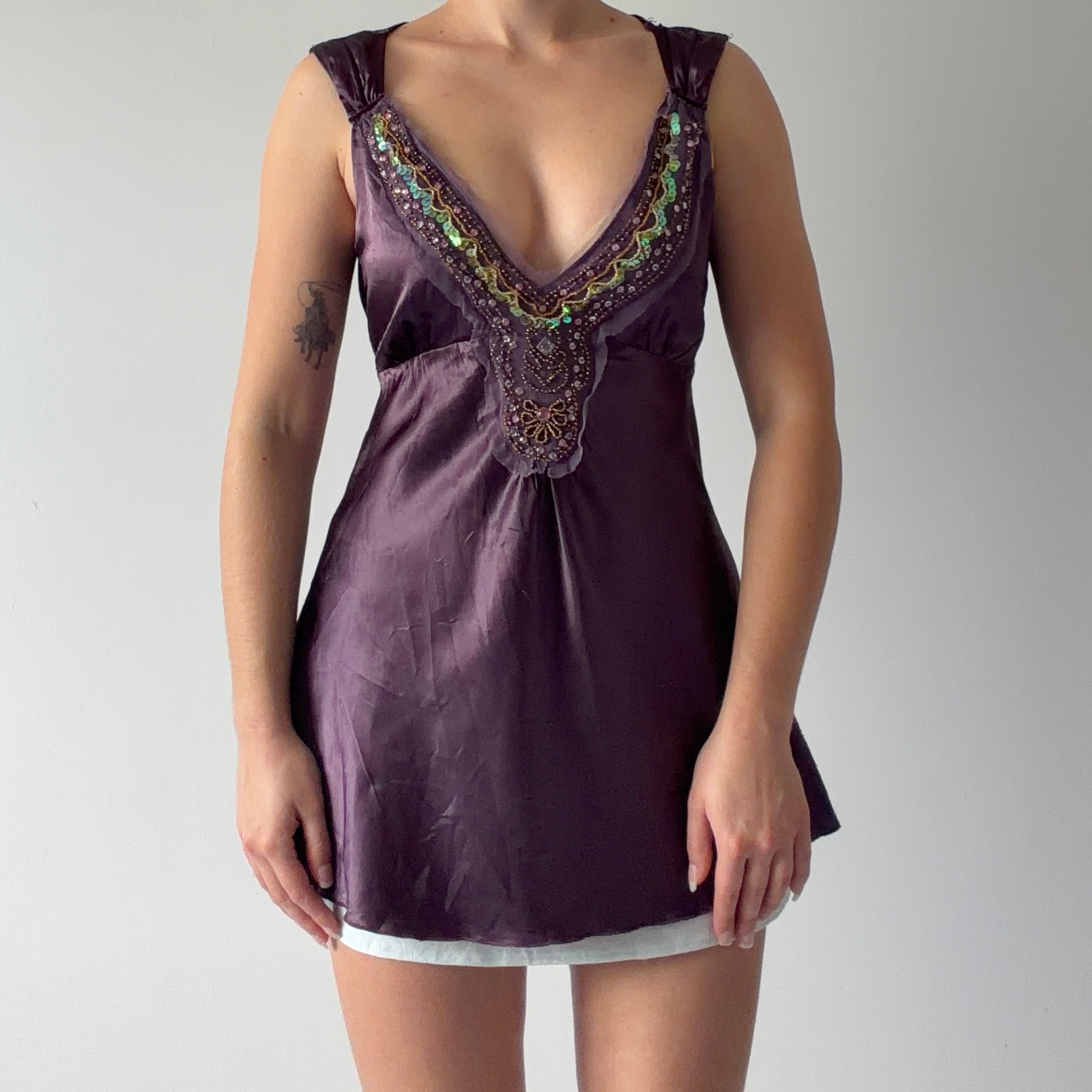 Beaded Satin Babydoll Top | 10-12